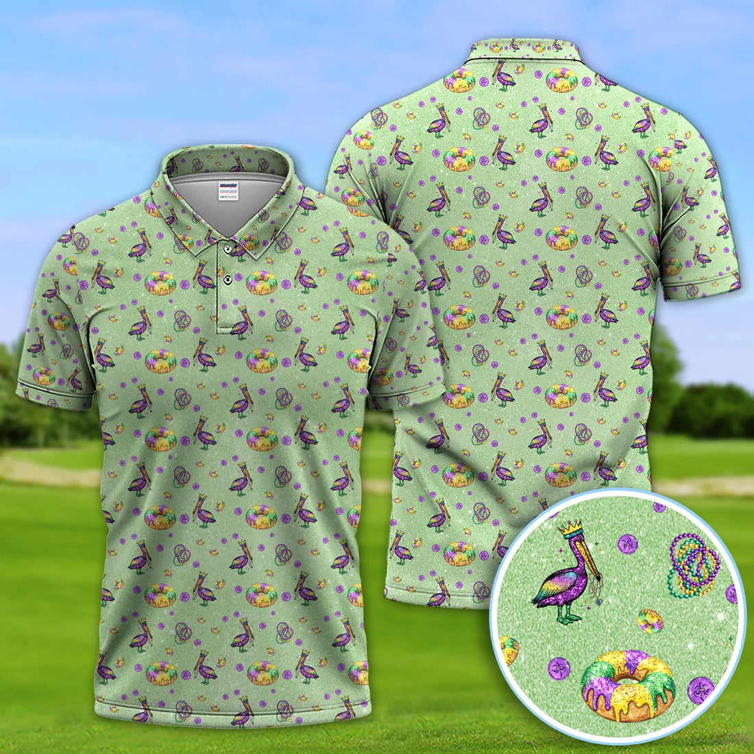 Funny Mardi Gras Pattern Golf Polos, Carnival Golf Shirt For Men, Golf Gift For Golfer