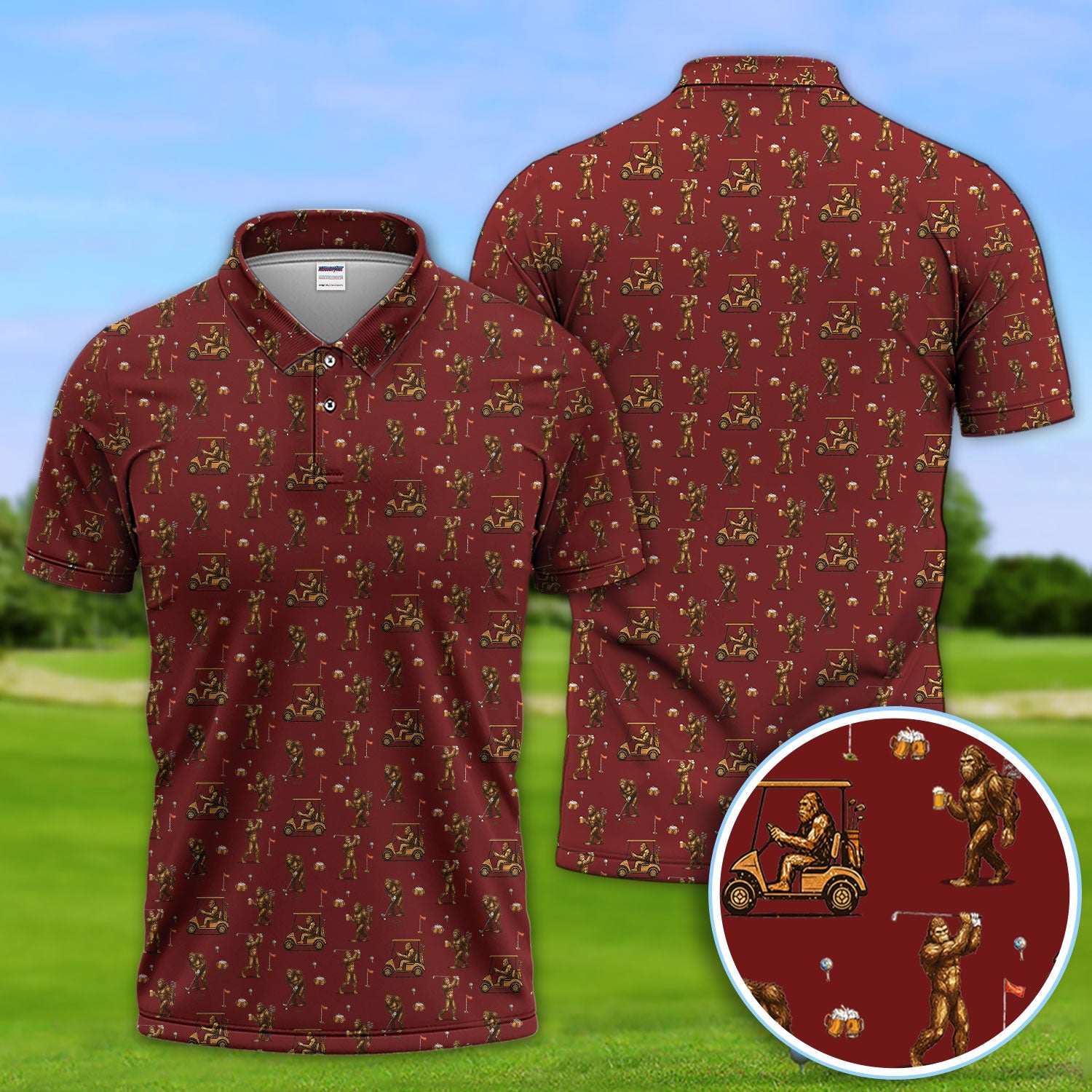 Funny Bigfoot Golf Shirt, Squatch Bigfoot And Beer Pattern Golf  Polos, Crazy Golf Gift For Golfer