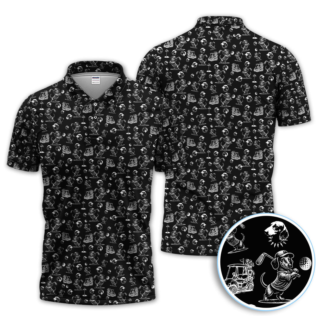 Funny Dachshund Pattern Golf Shirt For Men, Wiener Dog Golf Polos For Golfer, Dad Golf Gift