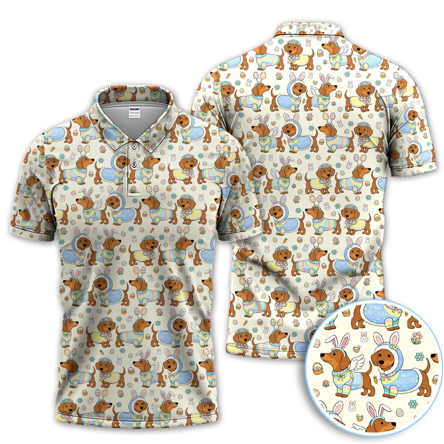 Dachshund Happy Easter Golf Polos, Easter Wiener Dog Pattern Golf Shirt, Golf Gift For Golfer