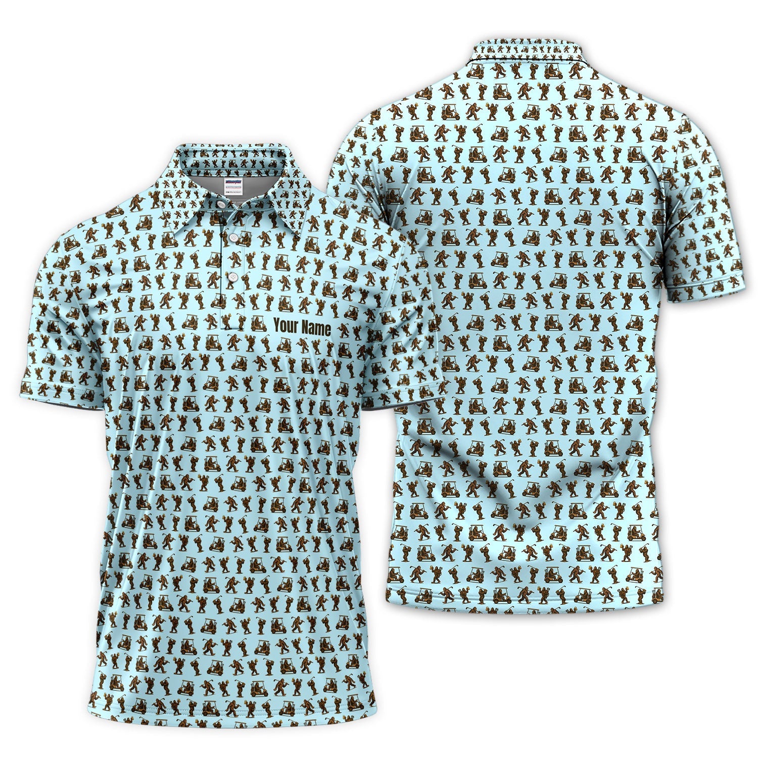 Personalized Bigfoot Golf Polos, Sasquatch Pattern Golf Shirt For Men, Crazy Golf Shirt