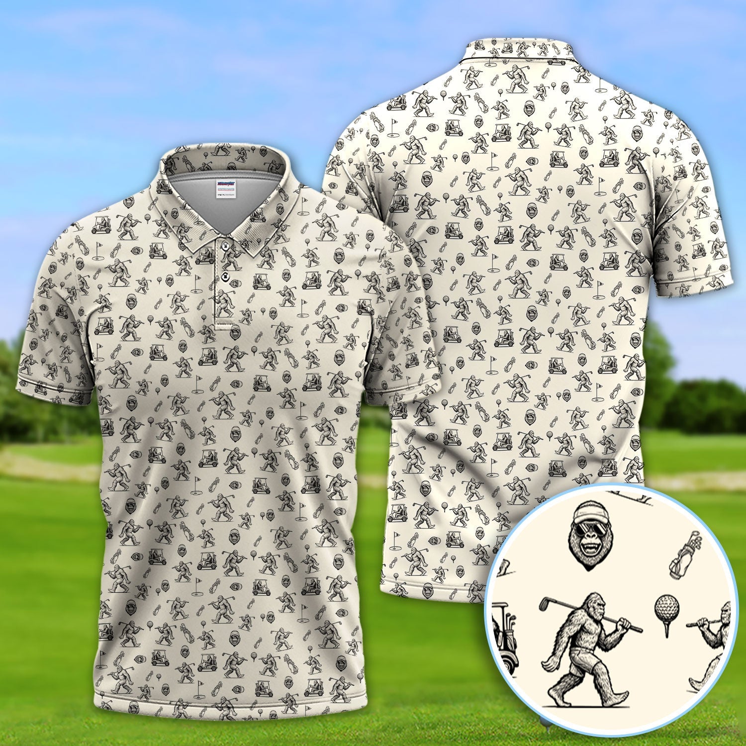 Squatch Bigfoot Pattern Golf Shirt, Funny Bigfoot Golf Polos, Golf Gift For Men