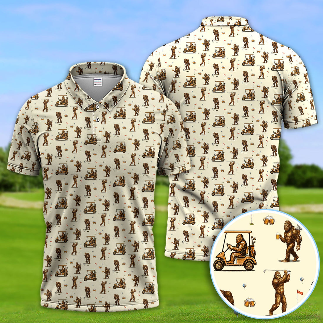 Funny Bigfoot Golf Shirt, Squatch Bigfoot And Beer Pattern Golf  Polos, Crazy Golf Gift For Golfer