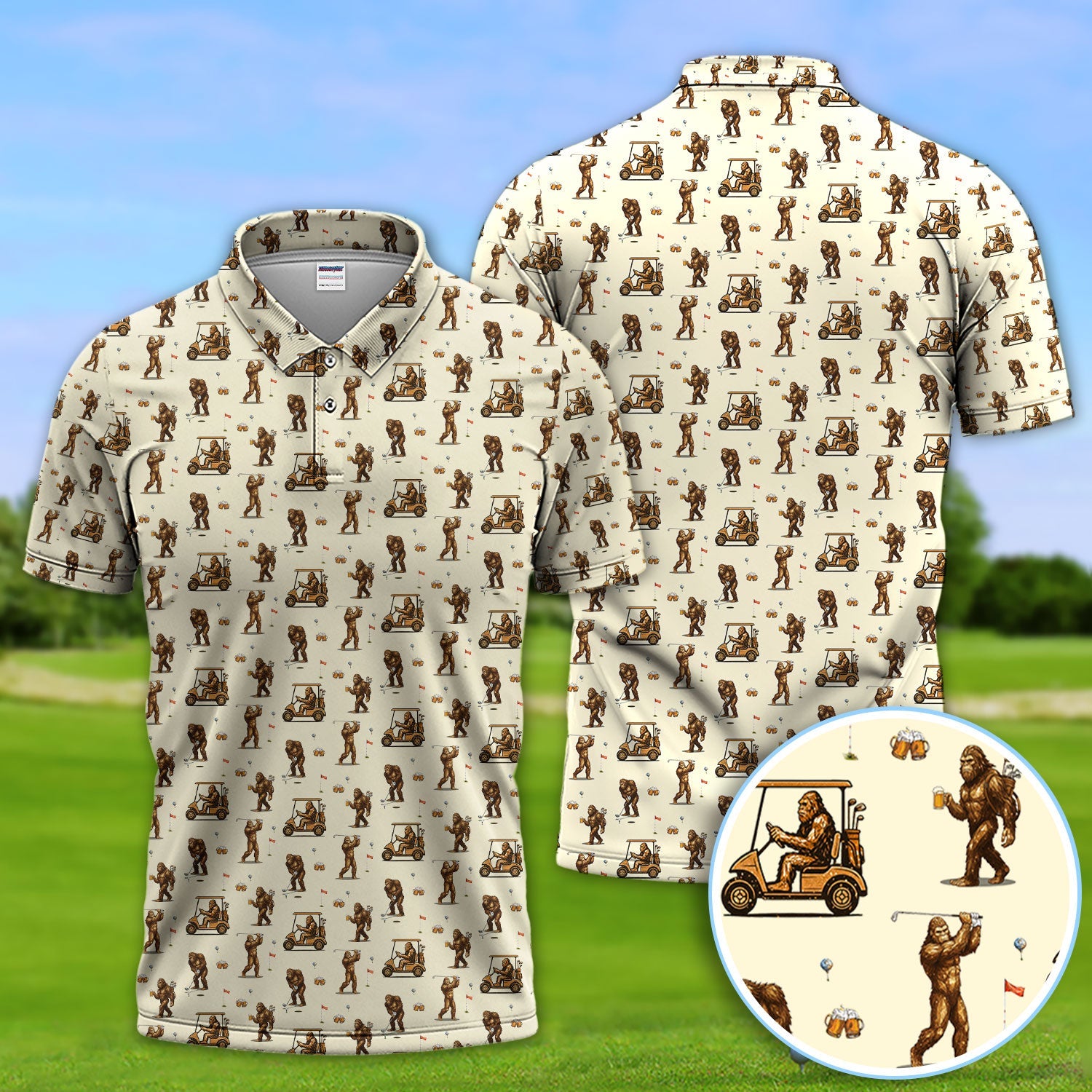 Funny Bigfoot Golf Shirt, Squatch Bigfoot And Beer Pattern Golf  Polos, Crazy Golf Gift For Golfer