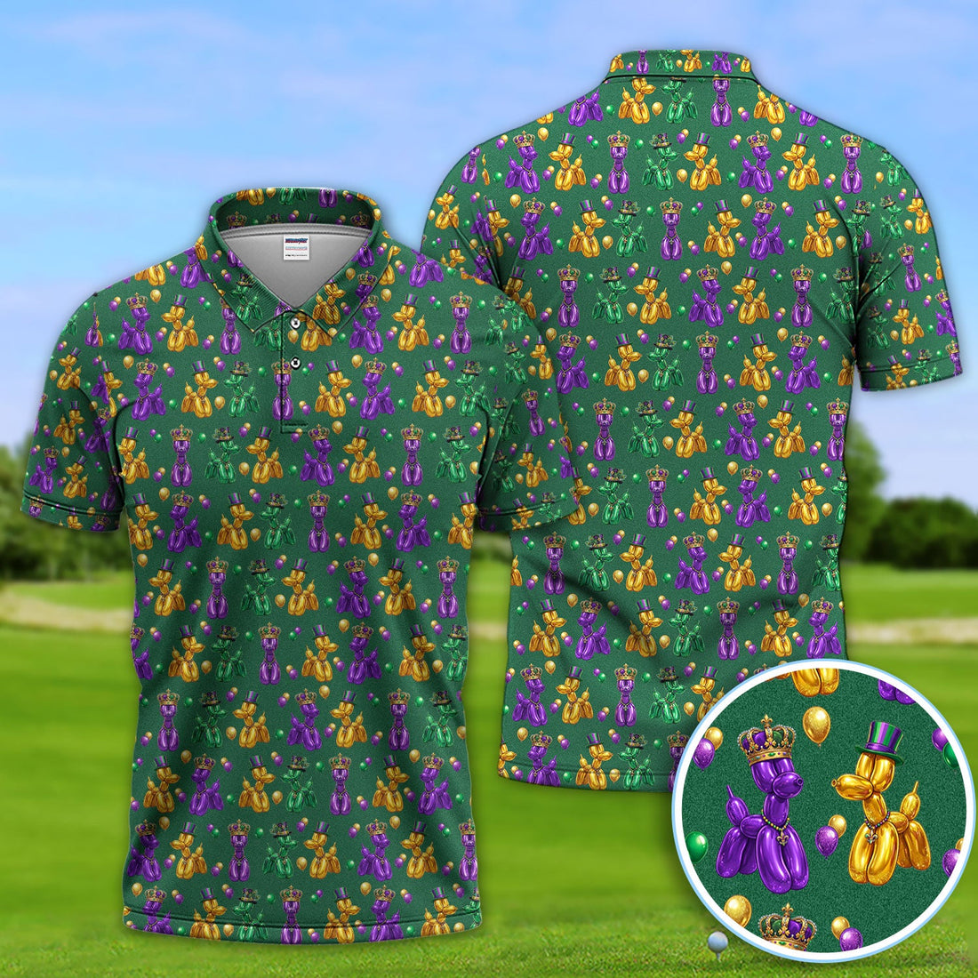 Mardi Gras Bead Dogs Golf Polos For Golfer, Festival Pattern Golf Shirt, Golf Gift For Men