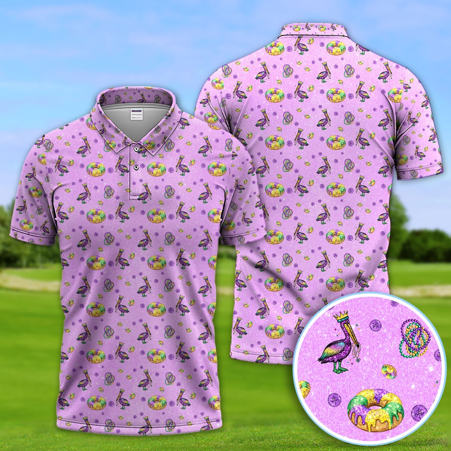 Funny Mardi Gras Pattern Golf Polos, Carnival Golf Shirt For Men, Golf Gift For Golfer