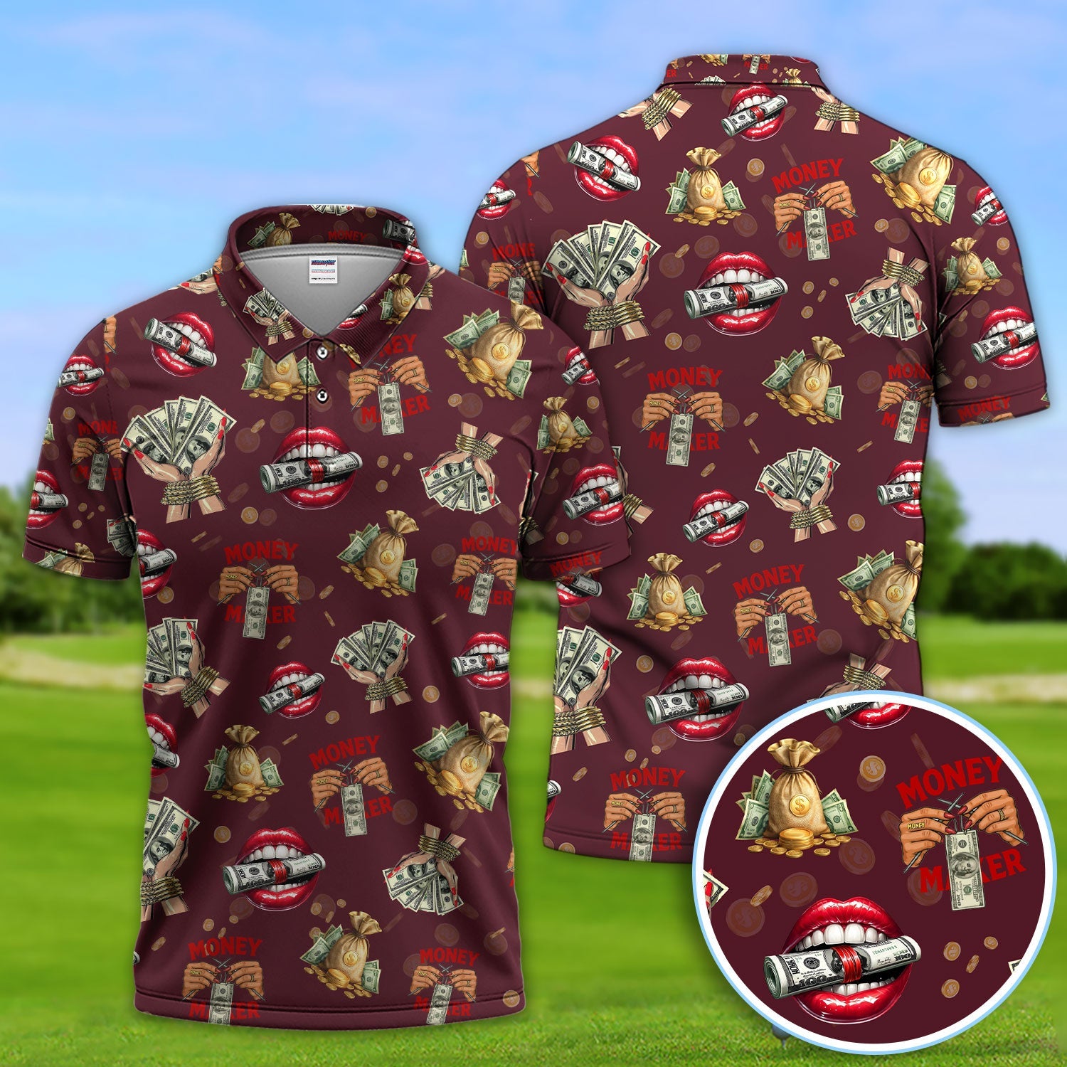 Funny Money Golf Shirt, Make Money Pattern Golf Polos, Crazy Golf Gift For Men