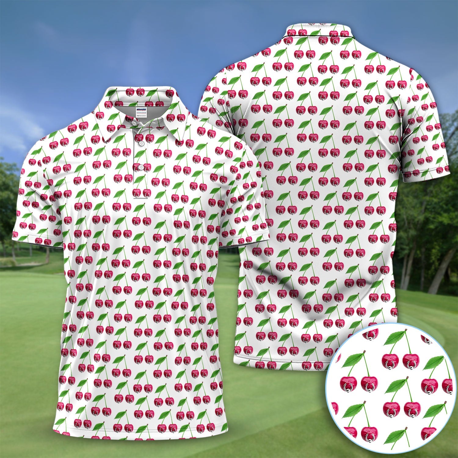 Cute Cherry Golf Pattern Shirt, Sweet Cherry Aesthetic Golf Shirt For Men, Fruit Lover Gift