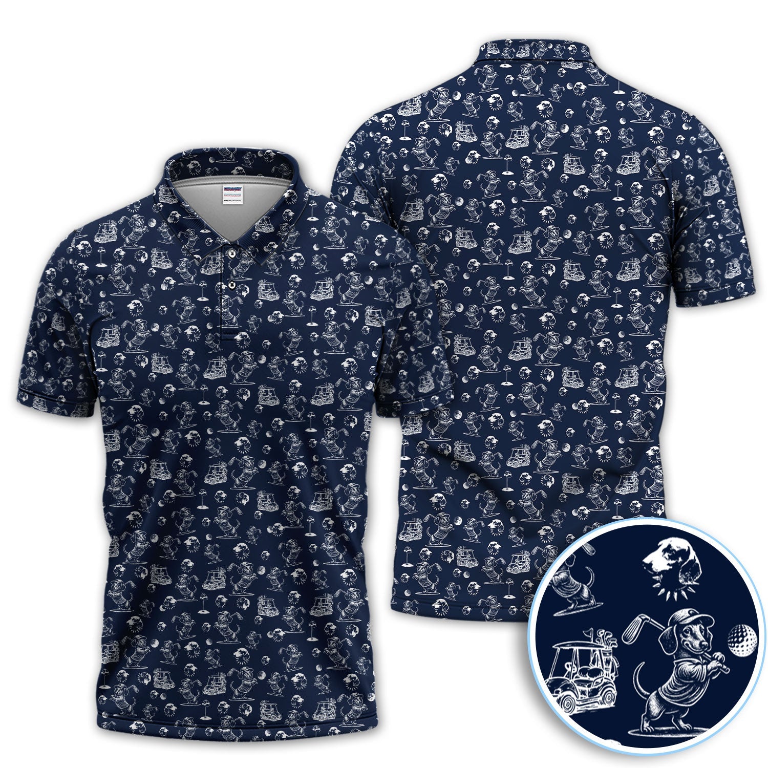 Funny Dachshund Pattern Golf Shirt For Men, Wiener Dog Golf Polos For Golfer, Dad Golf Gift