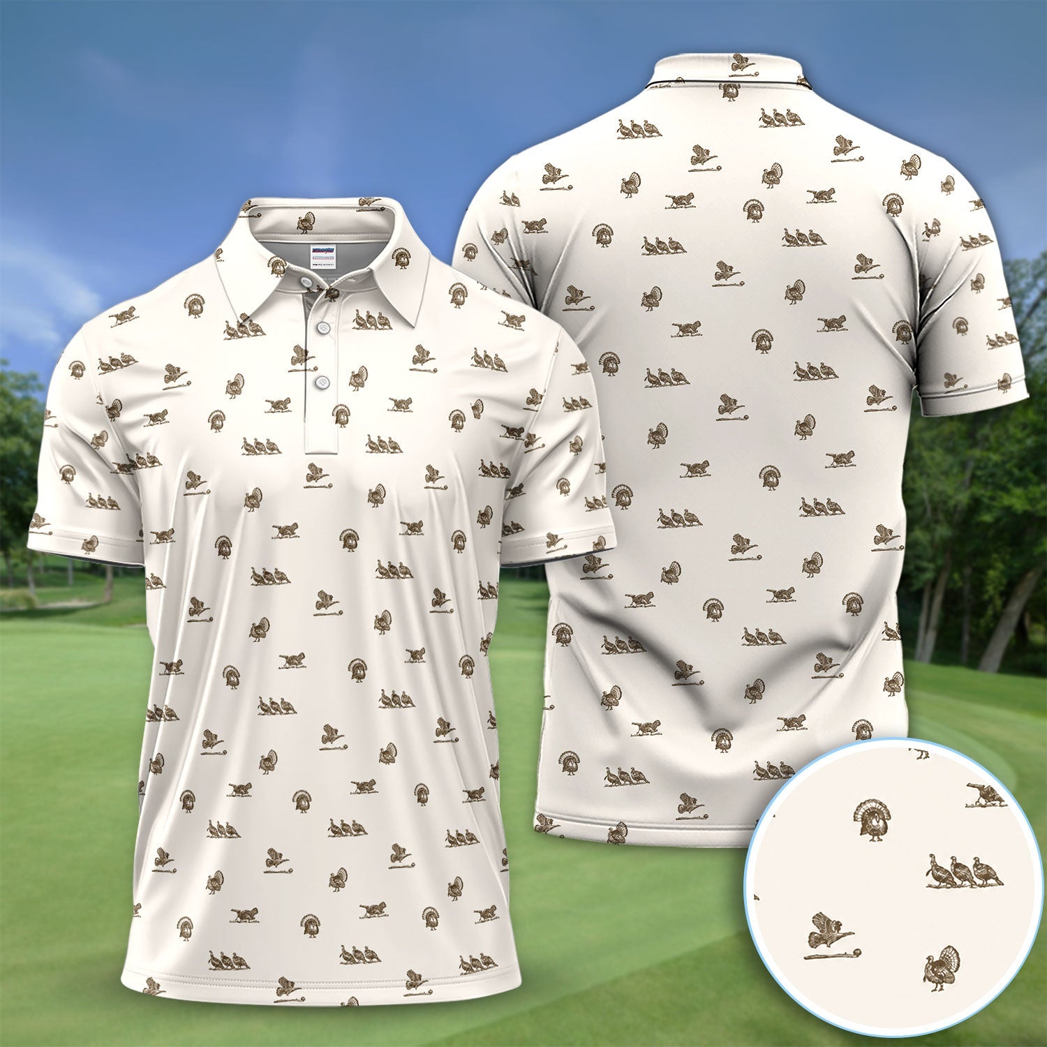Vintage Turkey Hunting Golf Pattern Shirt, Wild Turkey Camo Golf Shirt For Men, Hunter Gift