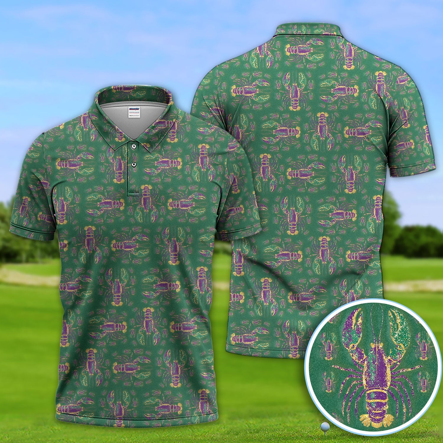 Louisiana Crawfish Pattern Golf Shirt, Mardi Gras Golf Polos For Golfer