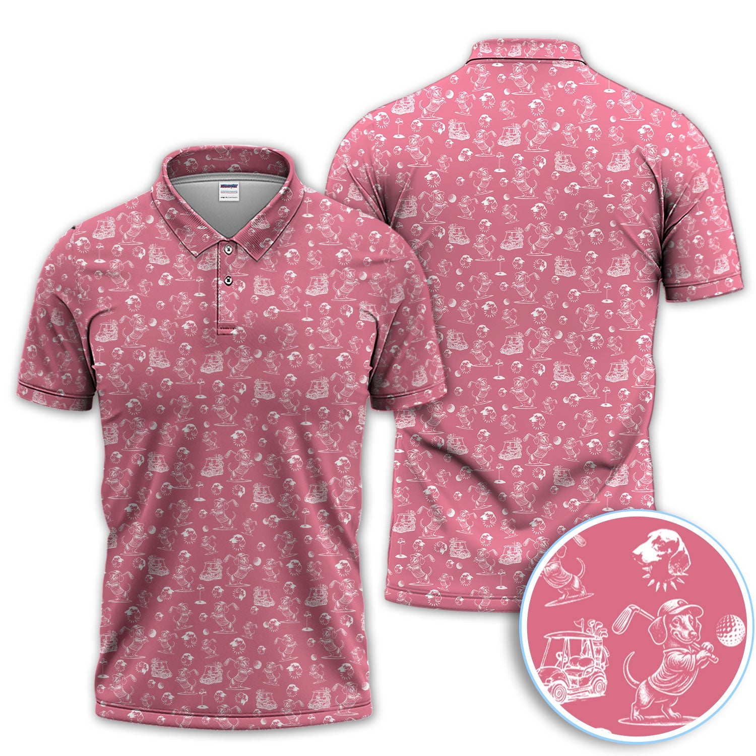 Funny Dachshund Pattern Golf Shirt For Men, Wiener Dog Golf Polos For Golfer, Dad Golf Gift
