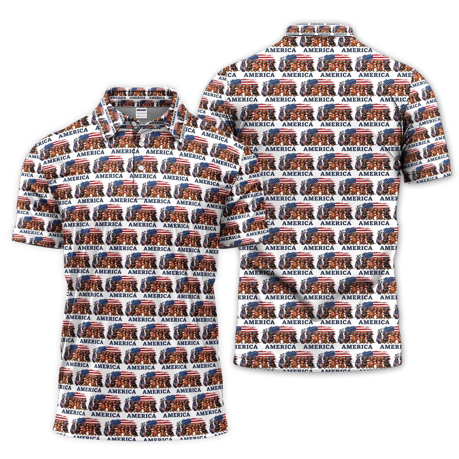 Dachshund America Pattern Golf Polos, Crazy Dachshund Golf Shirt For Men, Funny Golf Shirt