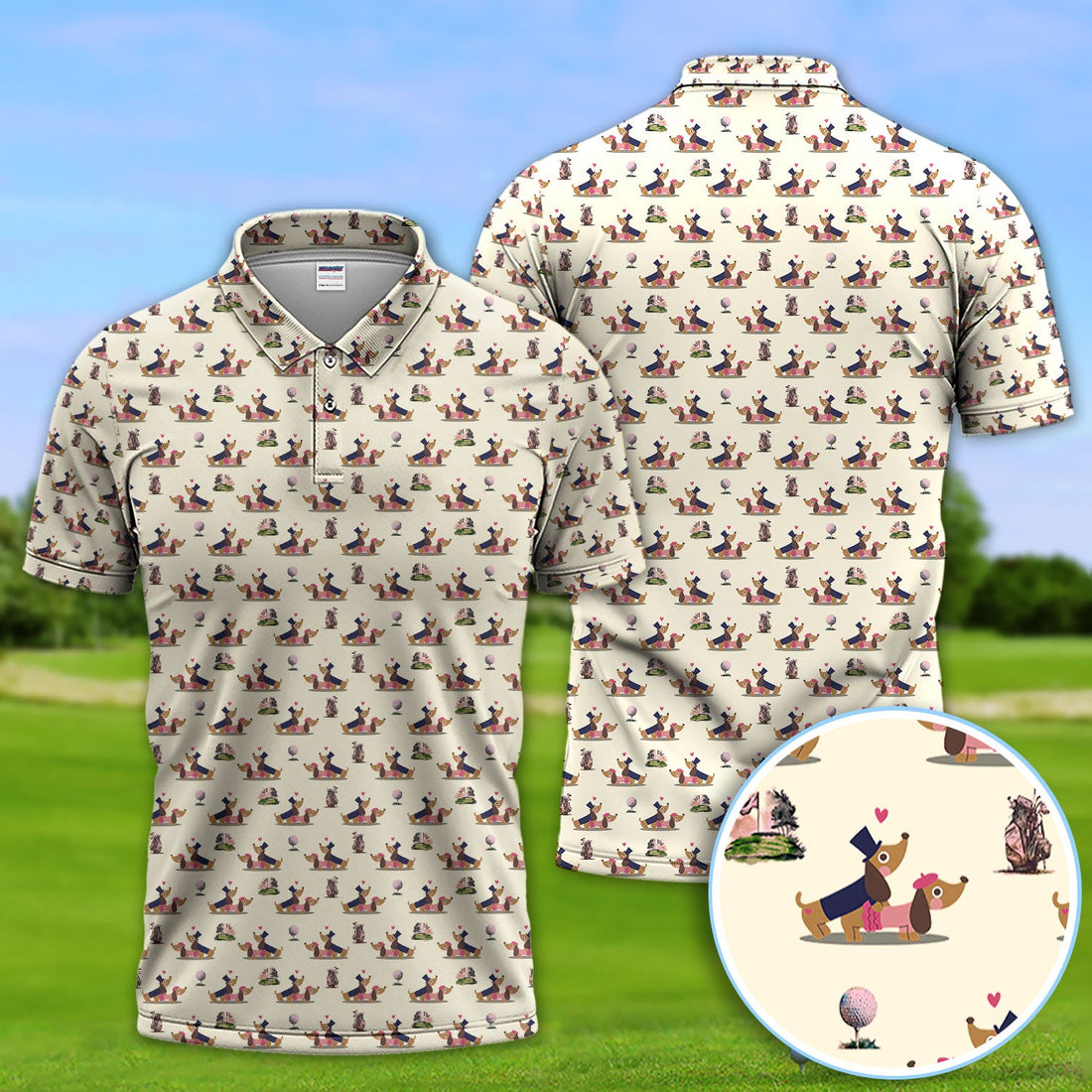 Dachshund Love Pattern Golf Shirt, Wiener Dog Golf Polos, Golf Gift For Golfer