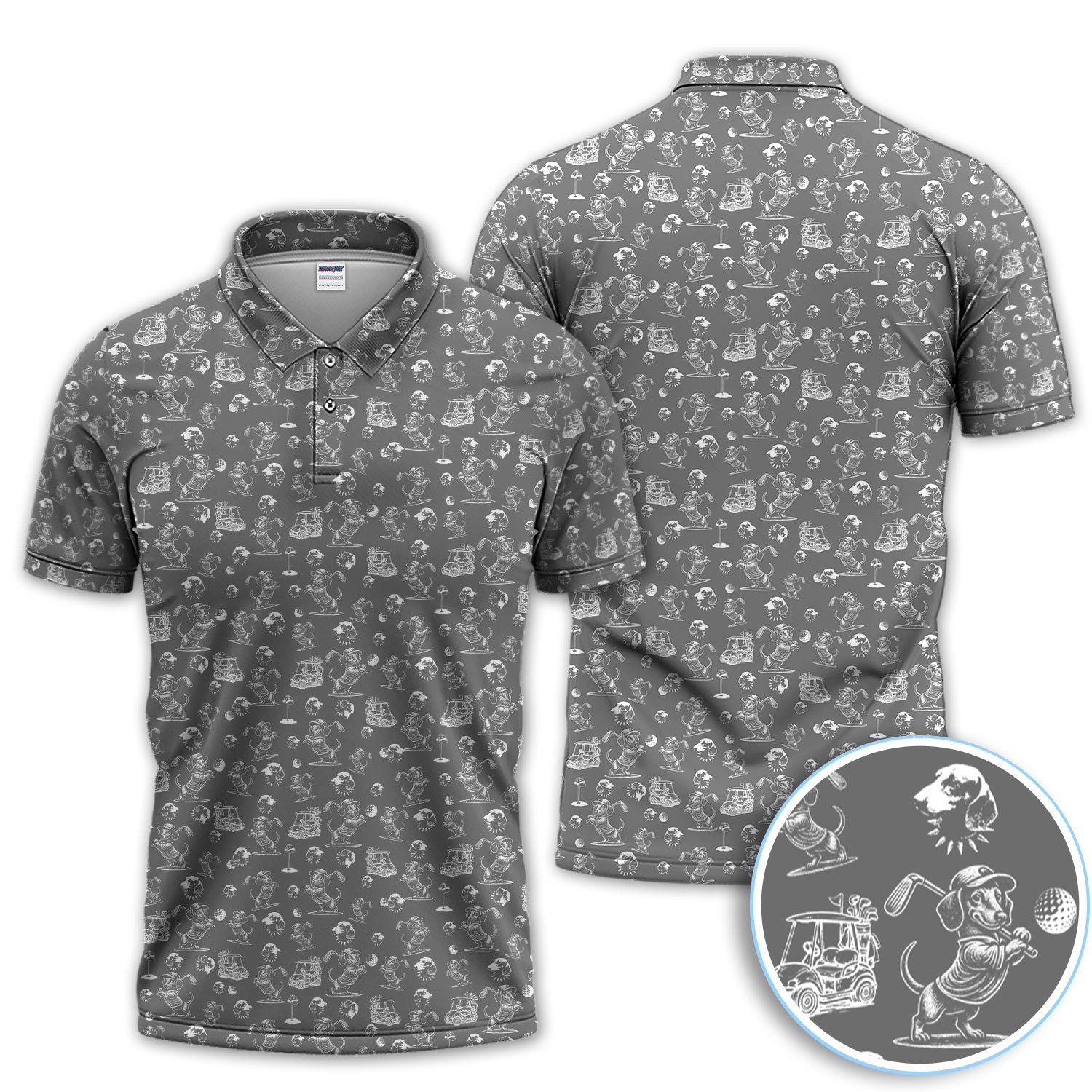 Funny Dachshund Pattern Golf Shirt For Men, Wiener Dog Golf Polos For Golfer, Dad Golf Gift