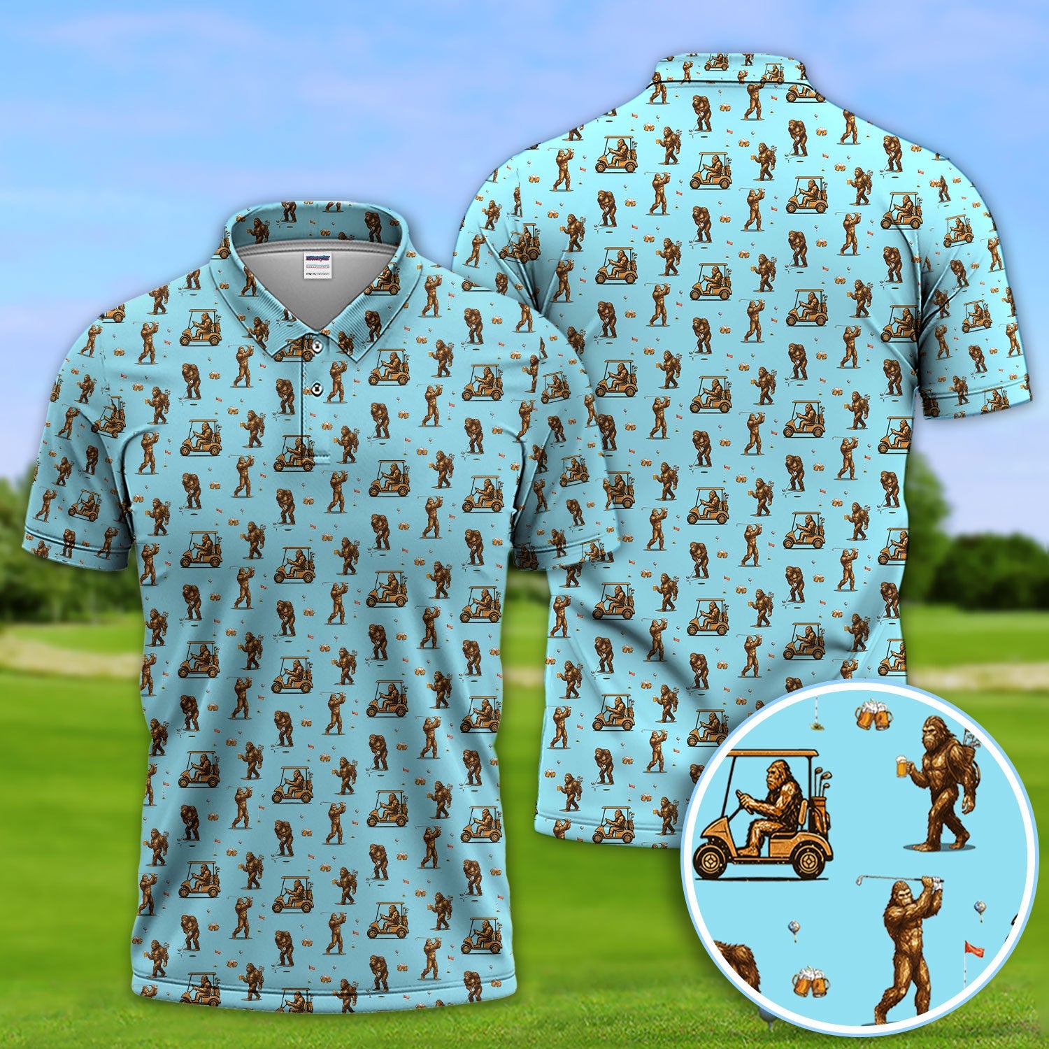 Funny Bigfoot Golf Shirt, Squatch Bigfoot And Beer Pattern Golf  Polos, Crazy Golf Gift For Golfer
