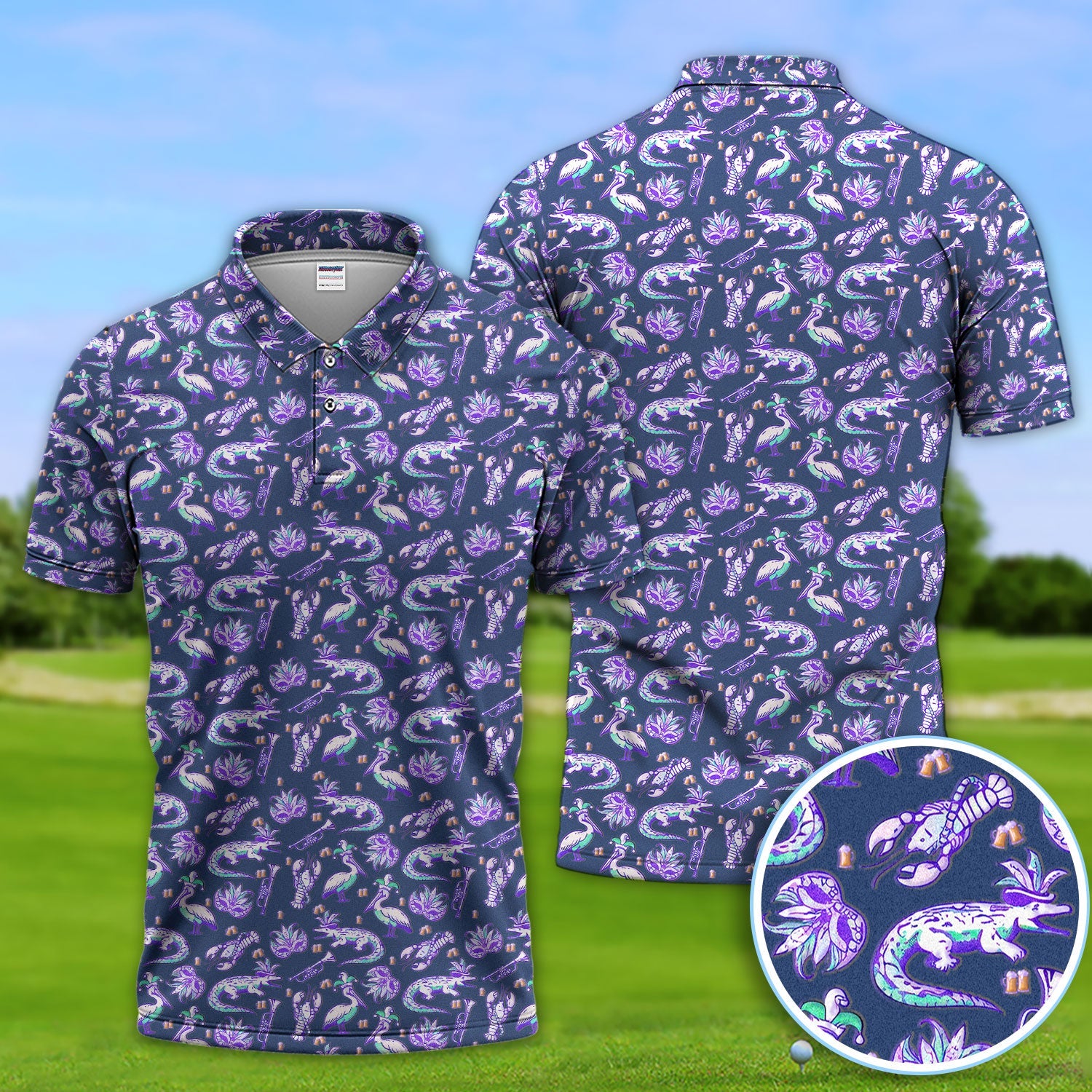 Carnival Golf Polos For Golfer, Mardi Gras Pattern Golf Shirt, Golf Gift For Men