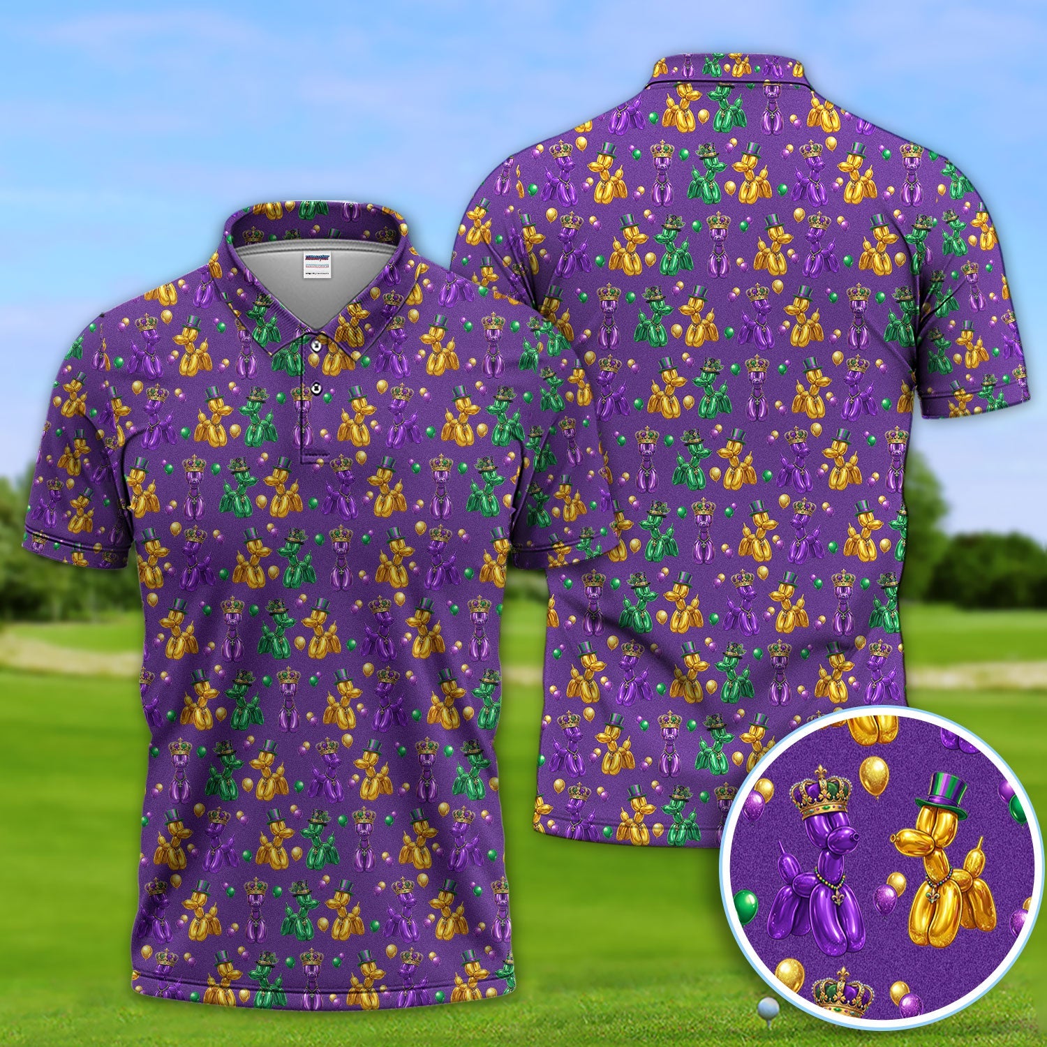 Mardi Gras Bead Dogs Golf Polos For Golfer, Festival Pattern Golf Shirt, Golf Gift For Men