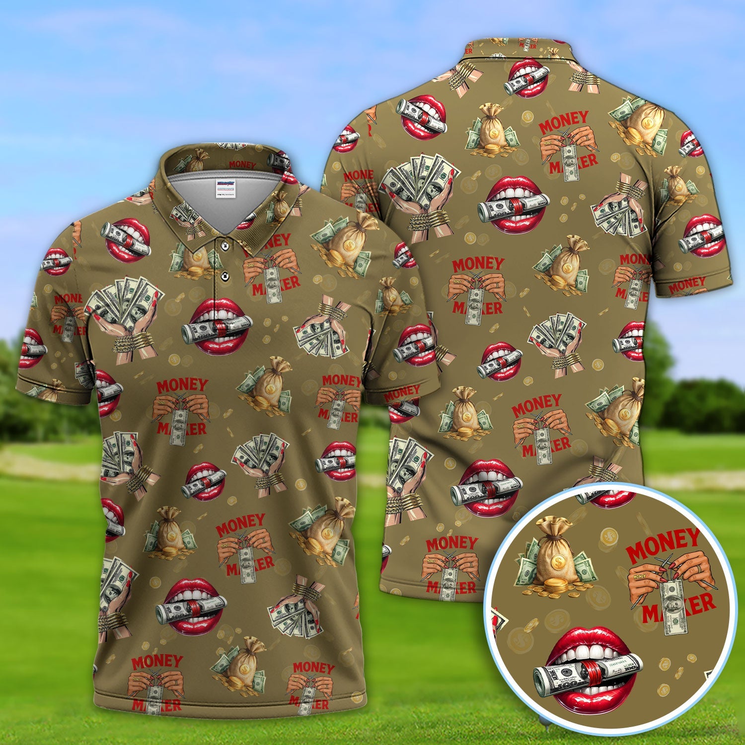 Funny Money Golf Shirt, Make Money Pattern Golf Polos, Crazy Golf Gift For Men