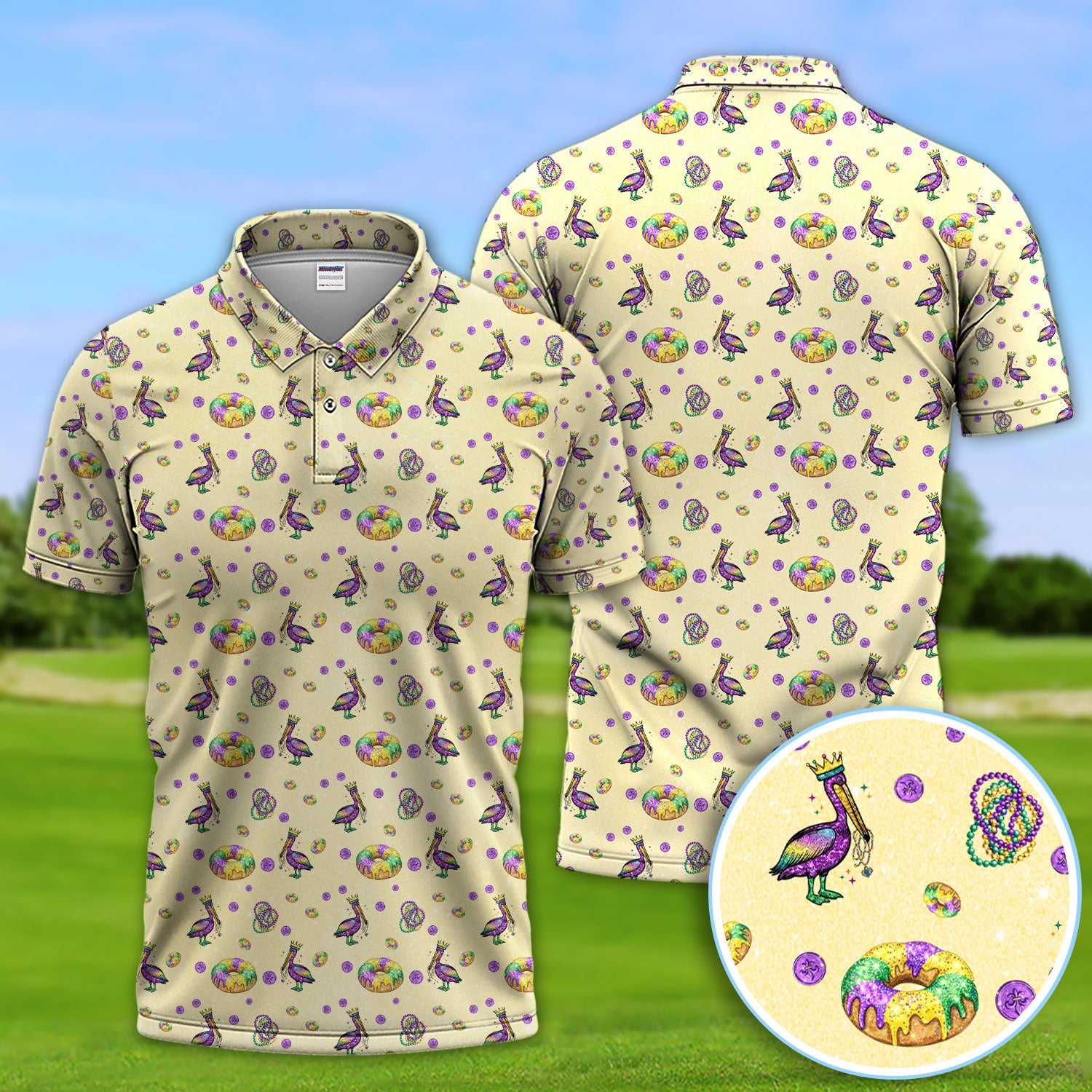 Funny Mardi Gras Pattern Golf Polos, Carnival Golf Shirt For Men, Golf Gift For Golfer