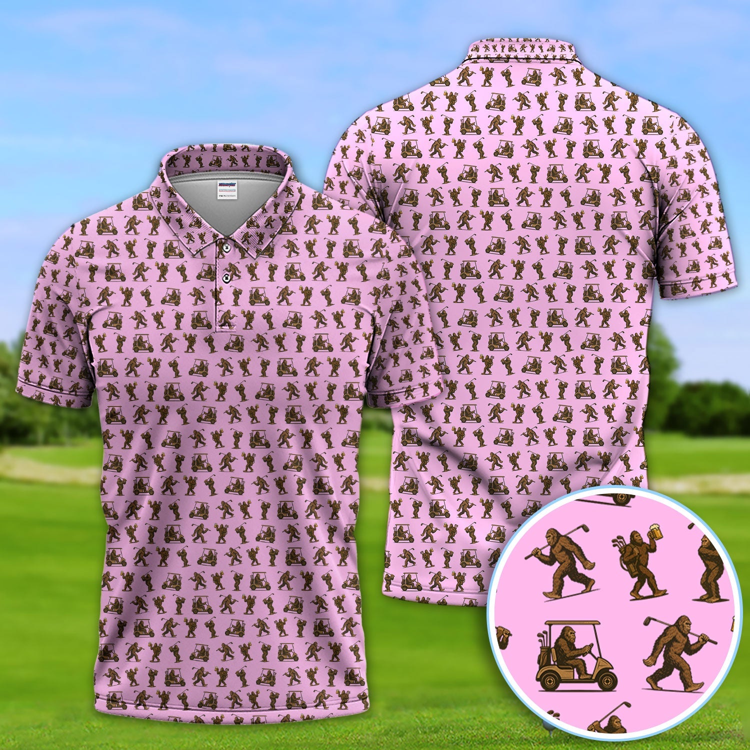 Funny Golf Pattern Shirt, Bigfoot Golf Shirt For Men, Crazy Golf Gift For Golfer