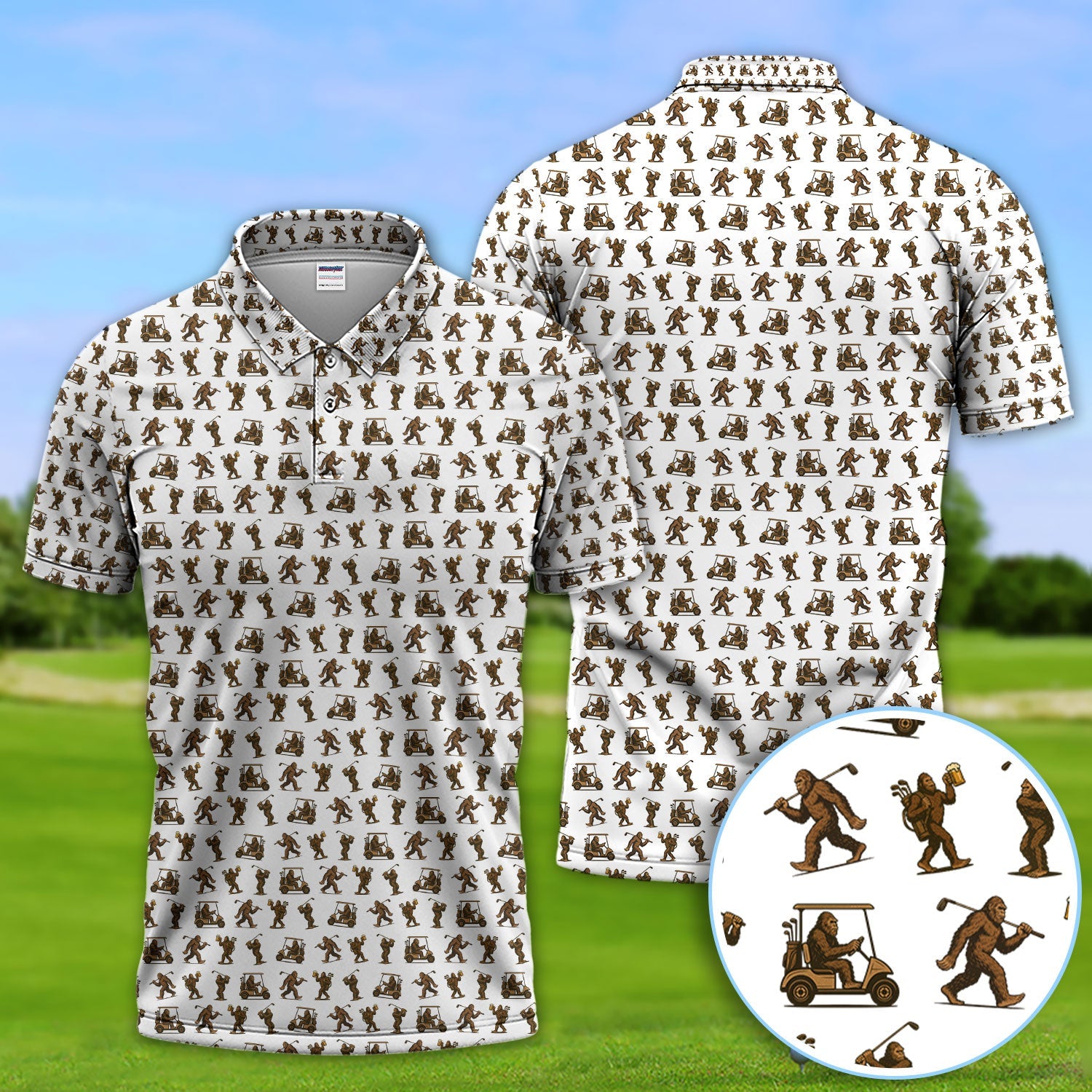 Funny Golf Pattern Shirt, Bigfoot Golf Shirt For Men, Crazy Golf Gift For Golfer
