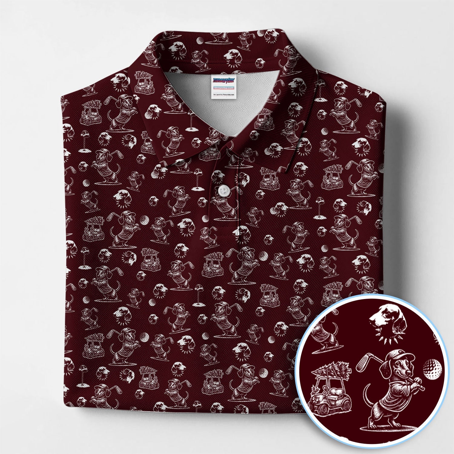 Dachshund Pattern Golf Shirt for Men, Funny Golf Polos, Golf Gift For Men