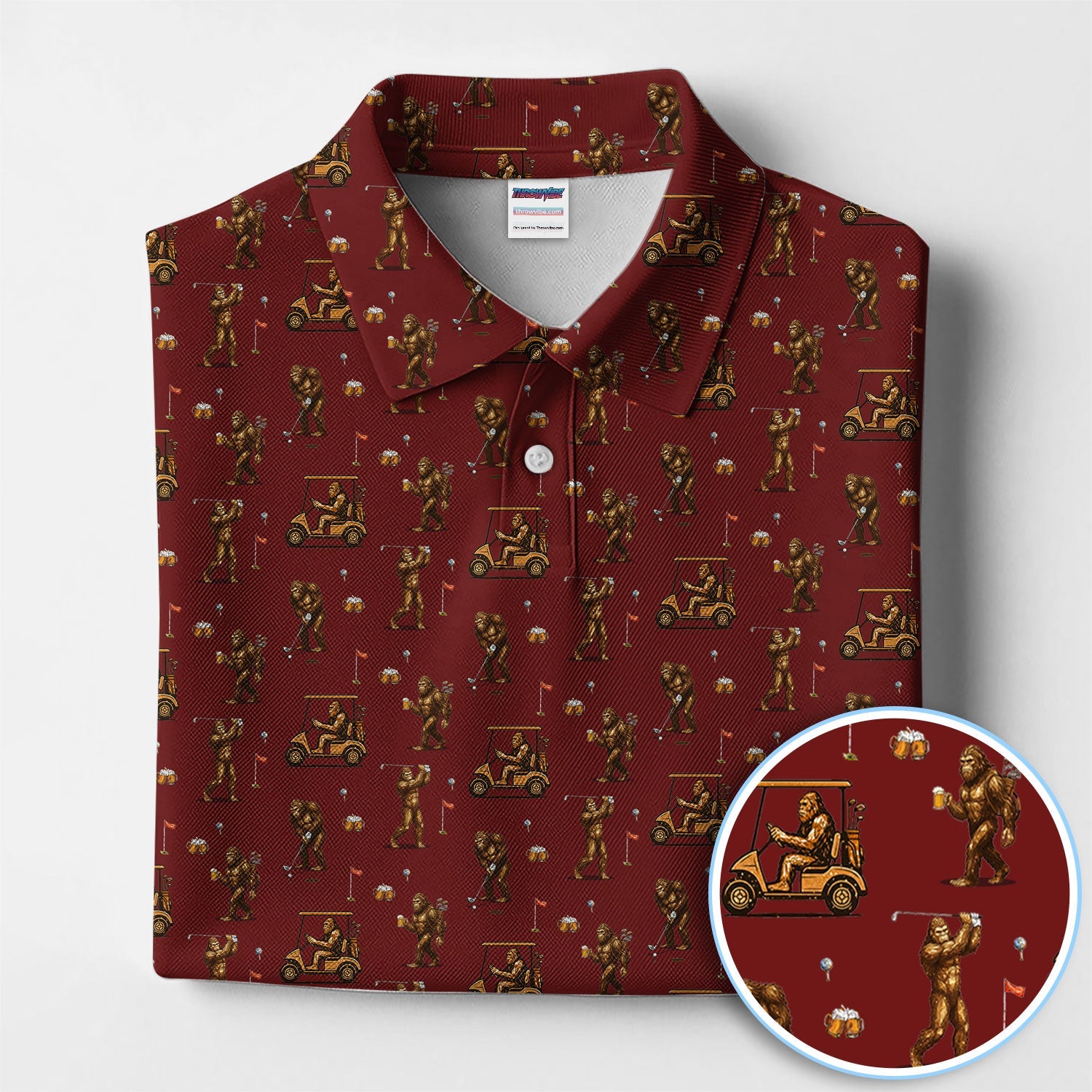 Funny Bigfoot Golf Shirt, Squatch Bigfoot And Beer Pattern Golf  Polos, Crazy Golf Gift For Golfer