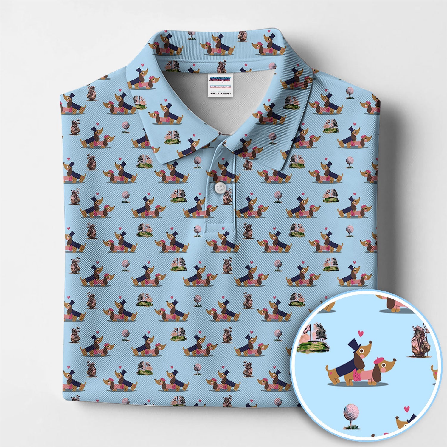 Dachshund Love Pattern Golf Shirt, Wiener Dog Golf Polos, Golf Gift For Golfer