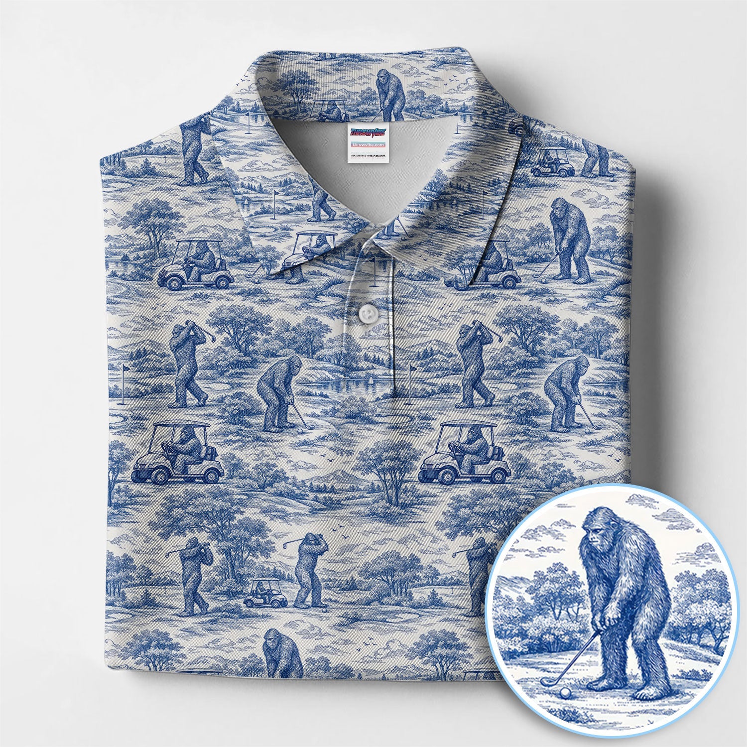 Crazy Bigfoot Pattern Golf Polos, Funny Sasquatch Golf Shirt For Men, Golf Gift For Golfer