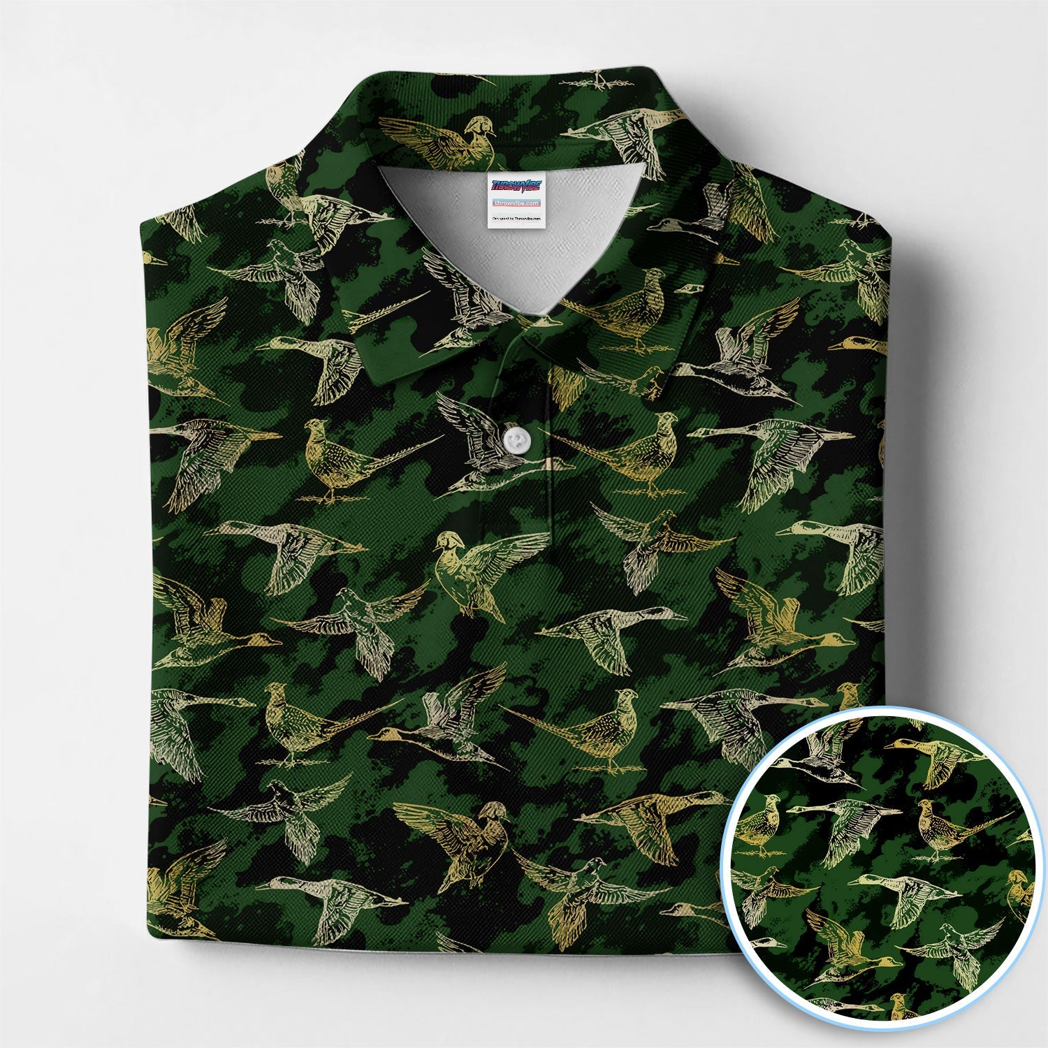 Duck Camo Pattern Golf Polos For Golfer, Flying Waterfowl Golf Shirt, Golf Gift For Men