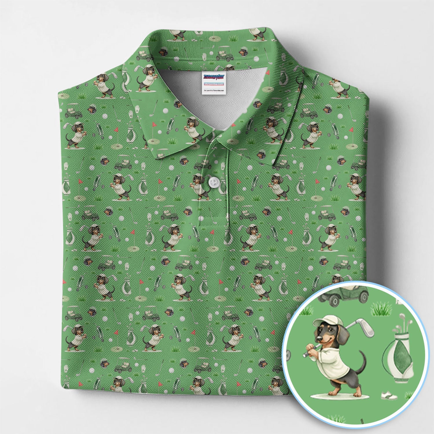 Funny Wiener Dog Golf Shirt, Dachshund Pattern Golf Polos, Crazy Golf Gift For Men