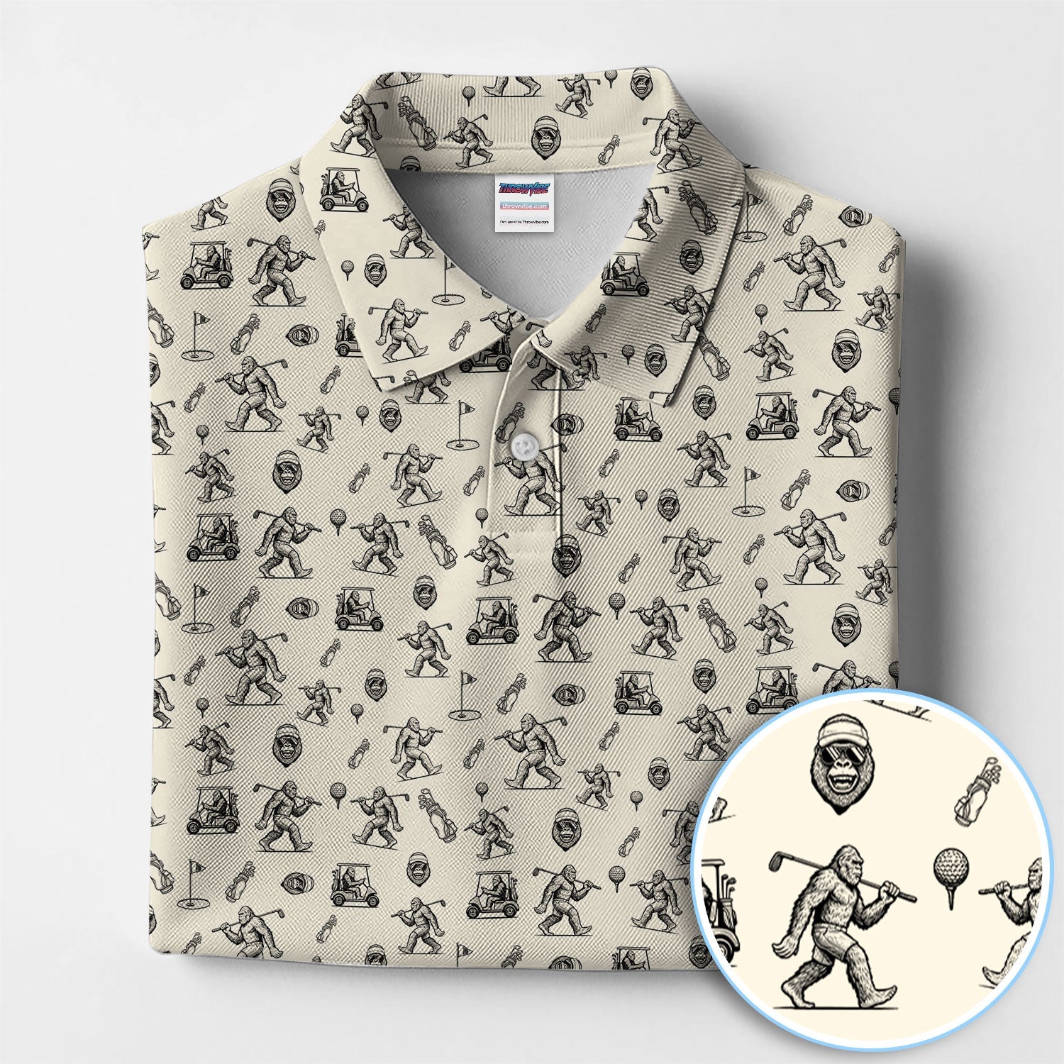 Squatch Bigfoot Pattern Golf Shirt, Funny Bigfoot Golf Polos, Golf Gift For Men