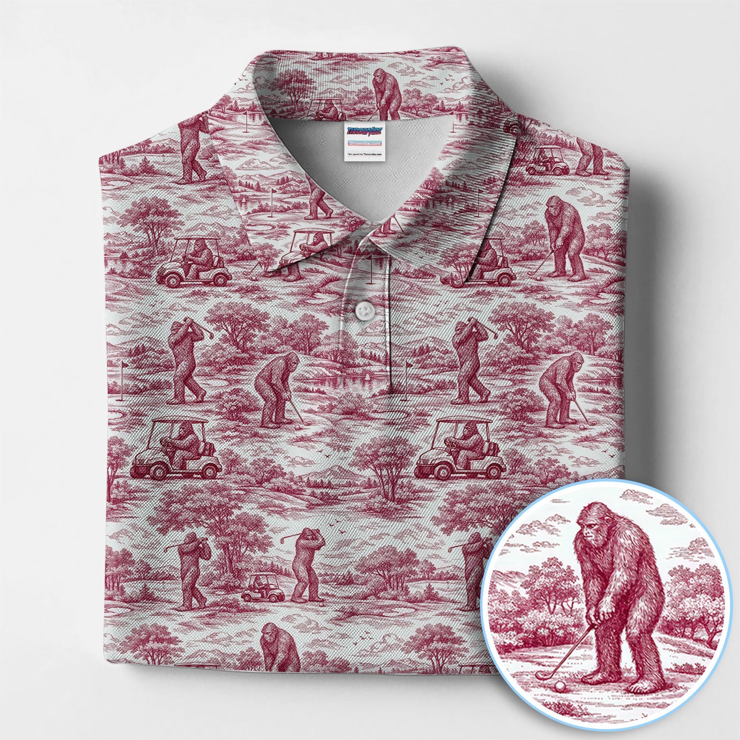Crazy Bigfoot Pattern Golf Polos, Funny Sasquatch Golf Shirt For Men, Golf Gift For Golfer