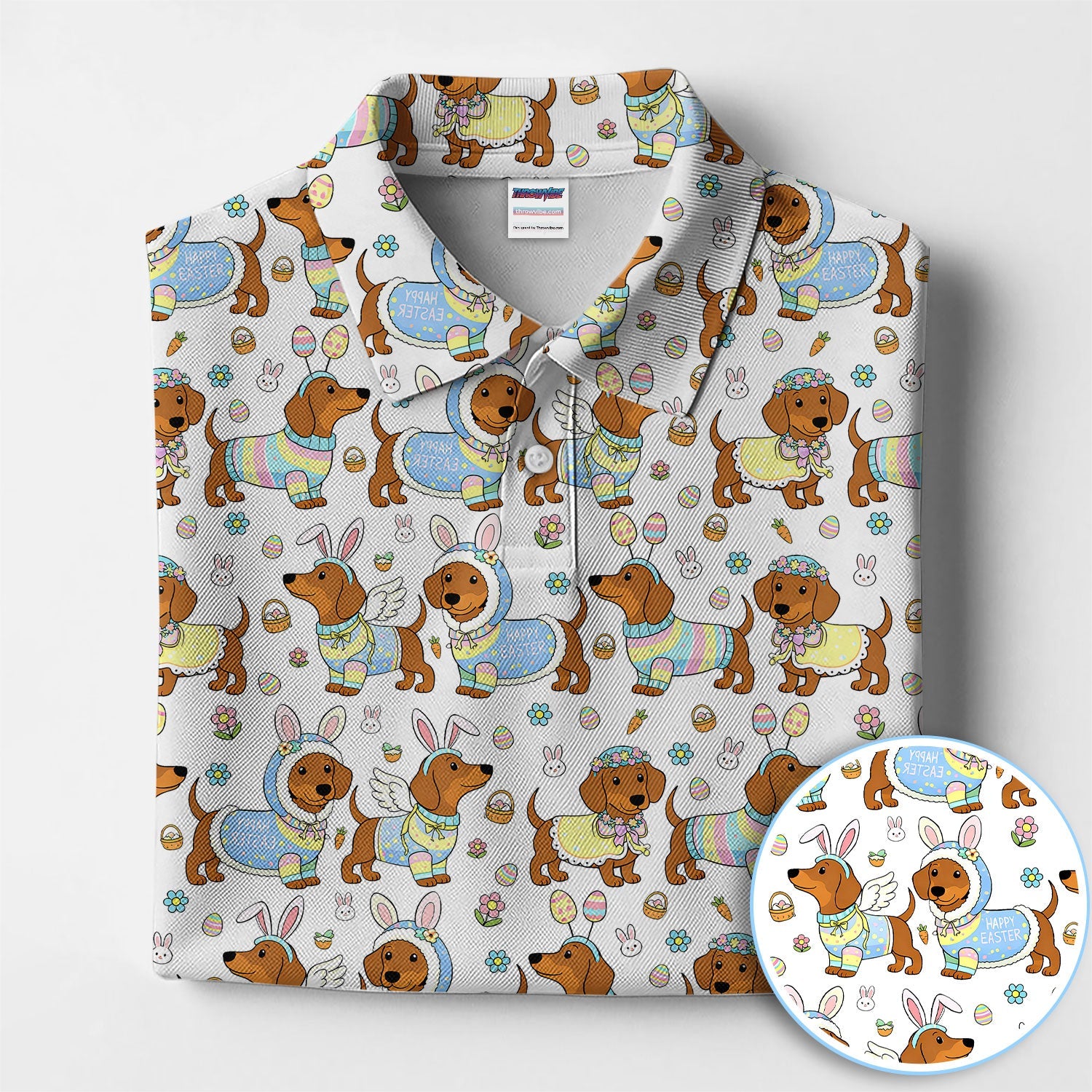 Dachshund Happy Easter Golf Polos, Easter Wiener Dog Pattern Golf Shirt, Golf Gift For Golfer