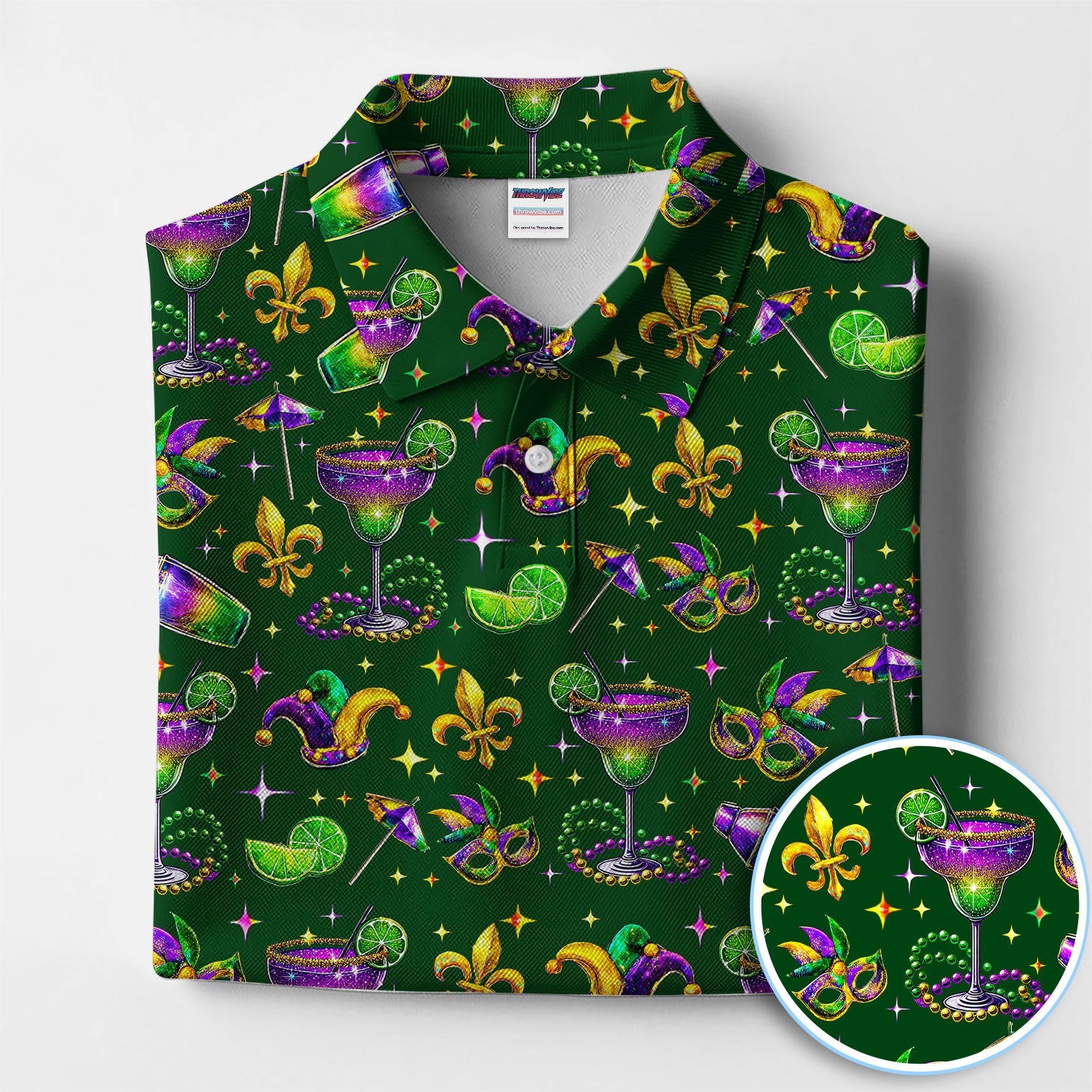Funny Glitter Mardi Gras Pattern Golf Polos, Mardi Gras And Margaritas Golf Shirt For Men, Golf Gift For Golfer