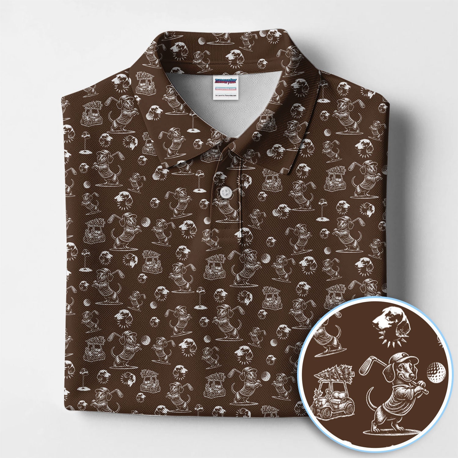 Dachshund Pattern Golf Shirt for Men, Funny Golf Polos, Golf Gift For Men