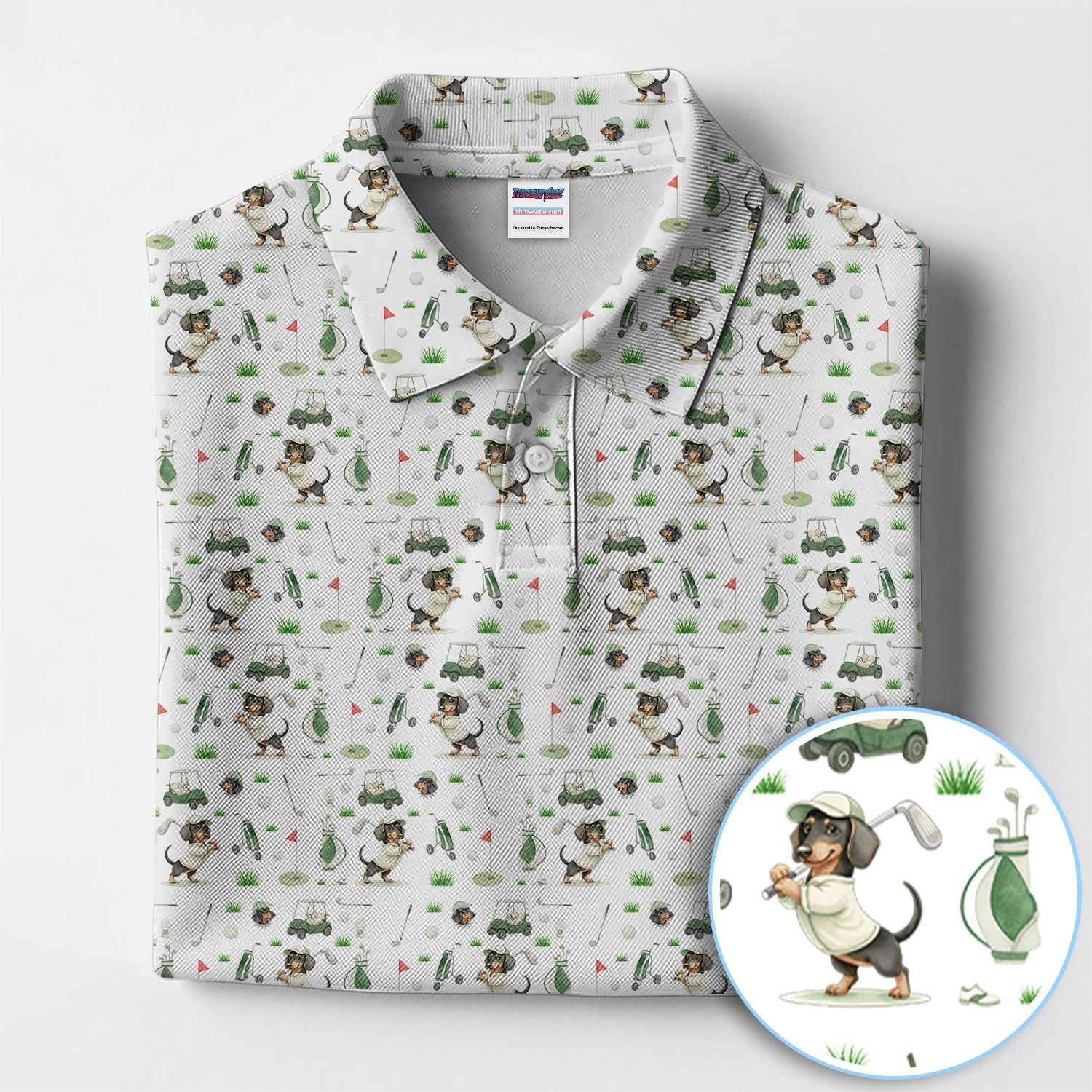 Funny Wiener Dog Golf Shirt, Dachshund Pattern Golf Polos, Crazy Golf Gift For Men