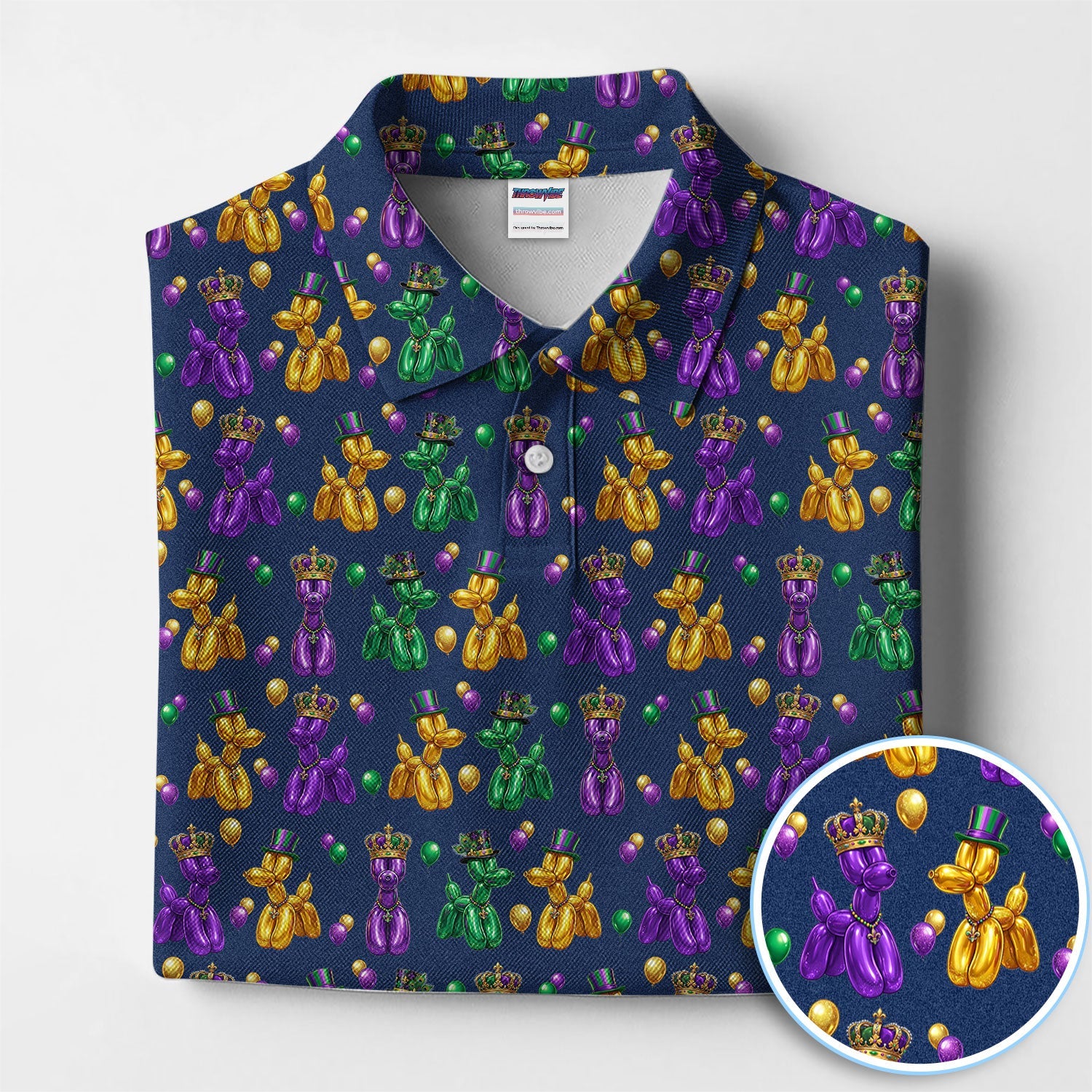 Mardi Gras Bead Dogs Golf Polos For Golfer, Festival Pattern Golf Shirt, Golf Gift For Men