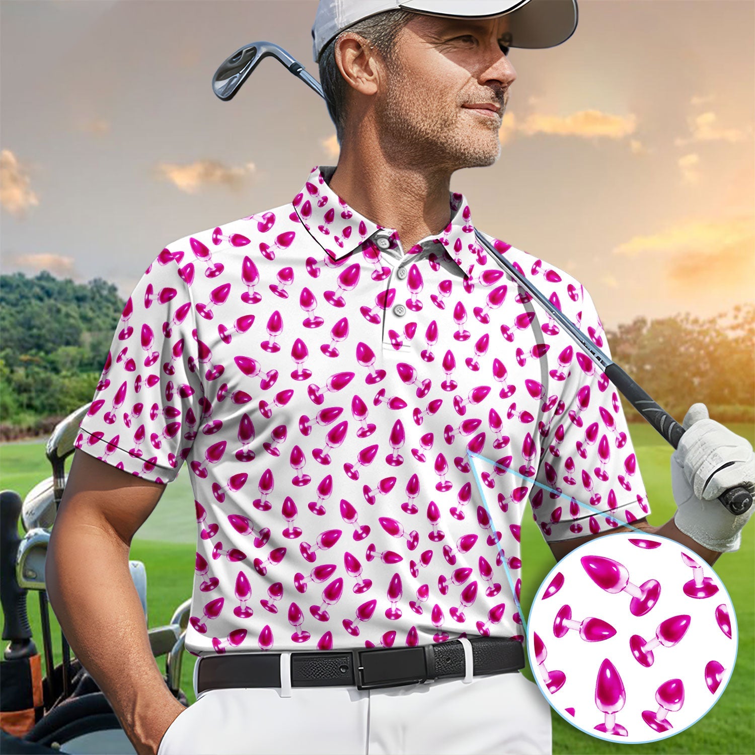 Funny Pink Plug Pattern Shirt, Adult Humor Golf Shirt For Men, Bachelor Party Gift