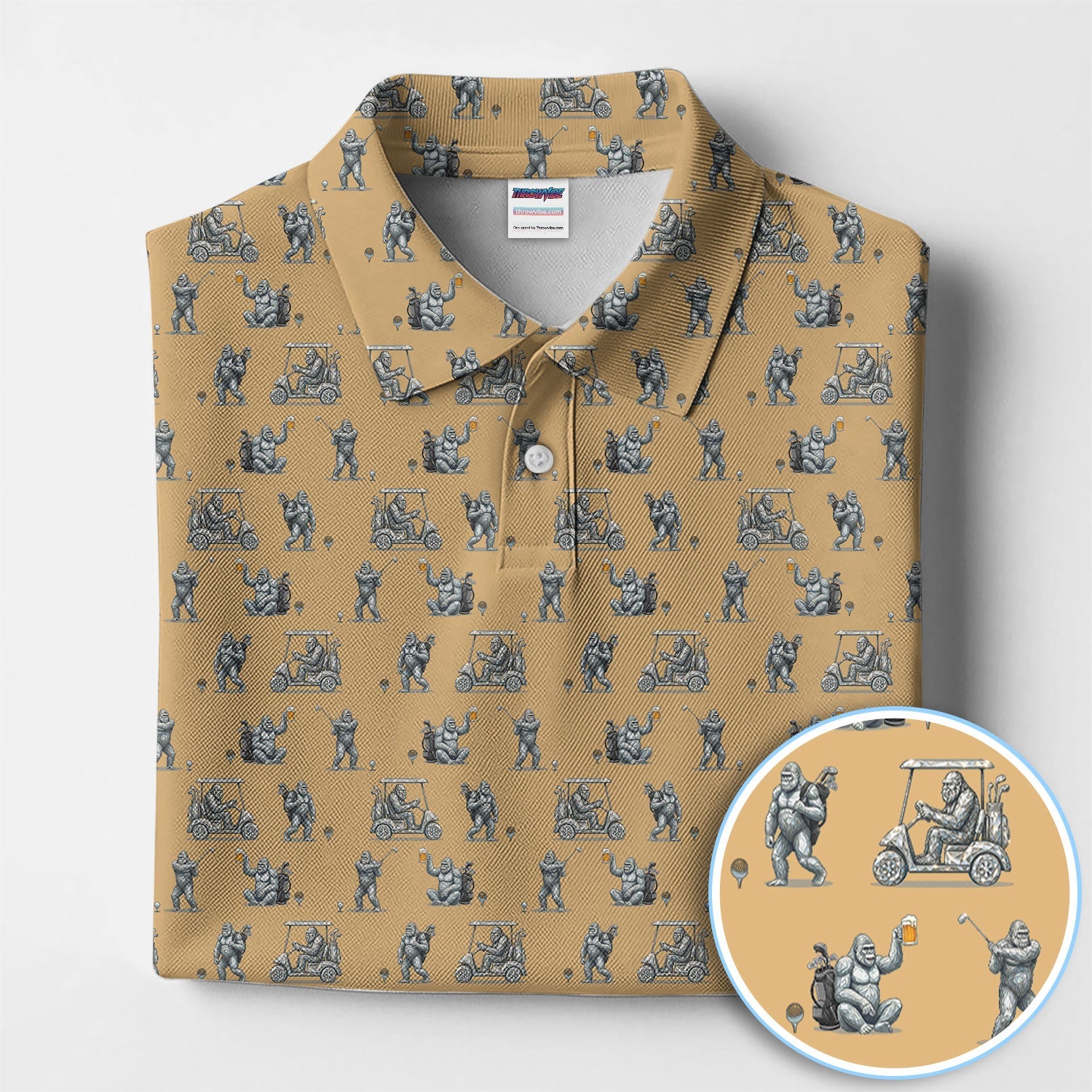 Funny Bigfoot Pattern Golf Shirt, Squatch Bigfoot Golf Polos, Crazy Golf Gift For Men