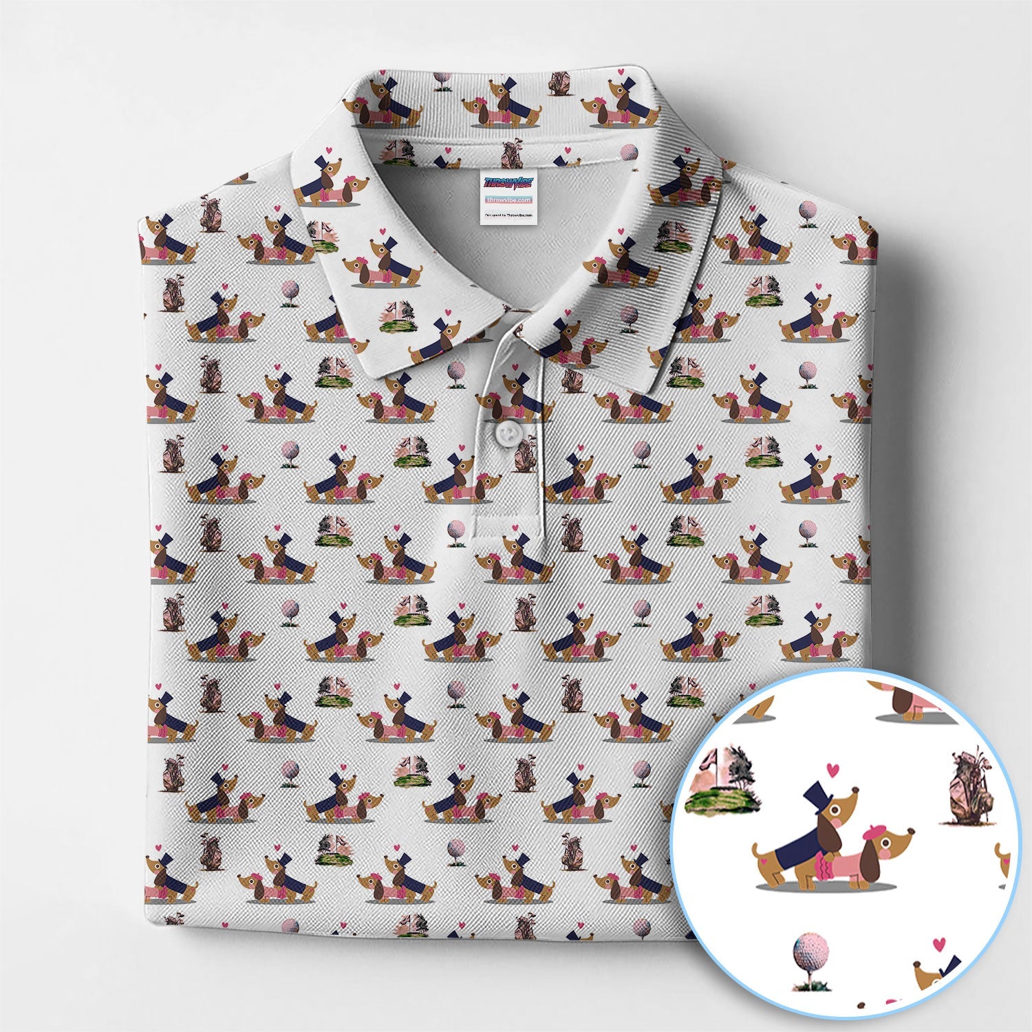 Dachshund Love Pattern Golf Shirt, Wiener Dog Golf Polos, Golf Gift For Golfer