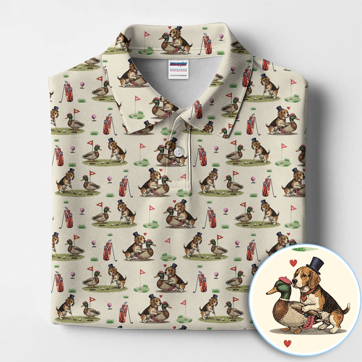 Beagle Pattern Golf Shirt, Valentine Love Golf Shirt For Hunter Lover, Golf Gift For Golfer