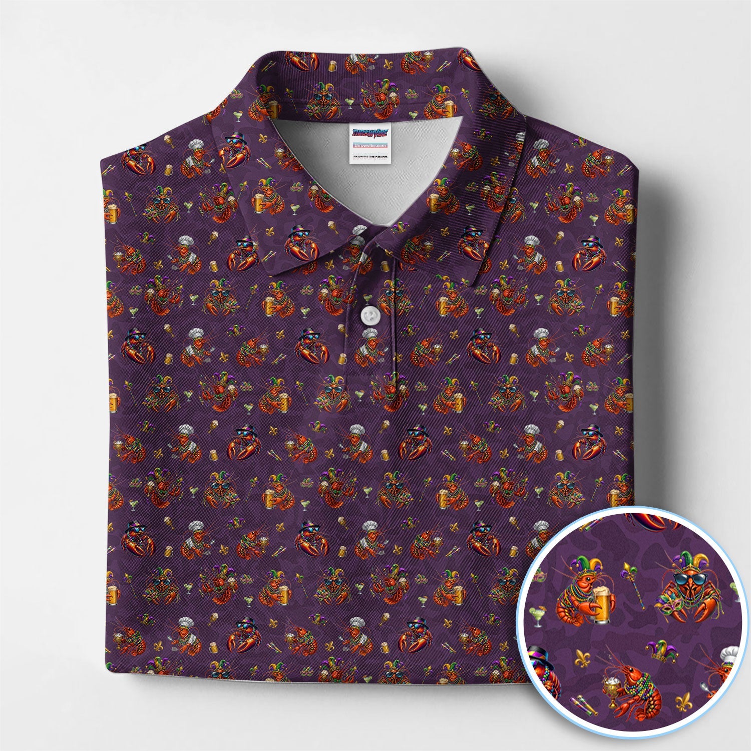Funny Crawfish Mardi Gras Pattern Golf Shirt, Beer Crawdad Golf Polos For Golfer, Golf Gift For Men