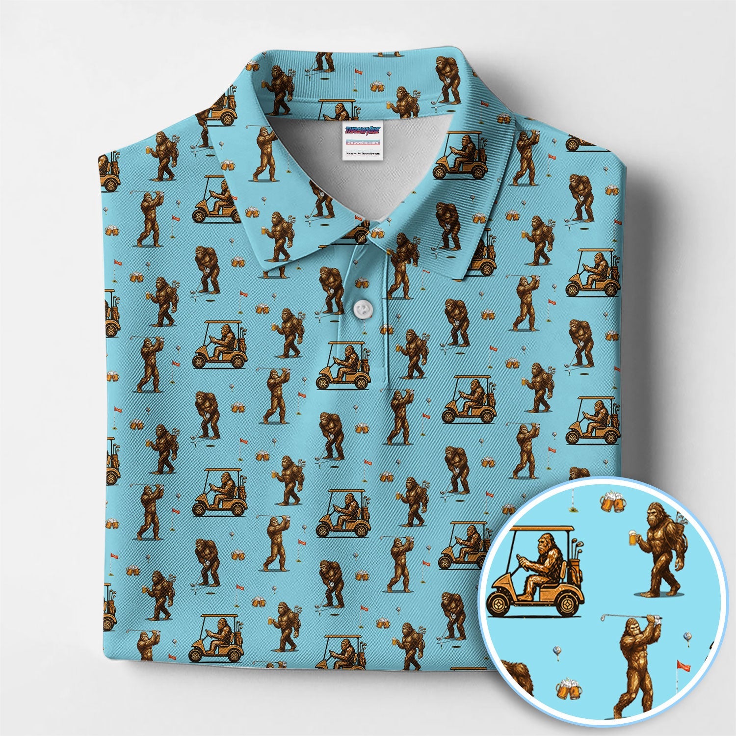 Funny Bigfoot Golf Shirt, Squatch Bigfoot And Beer Pattern Golf  Polos, Crazy Golf Gift For Golfer