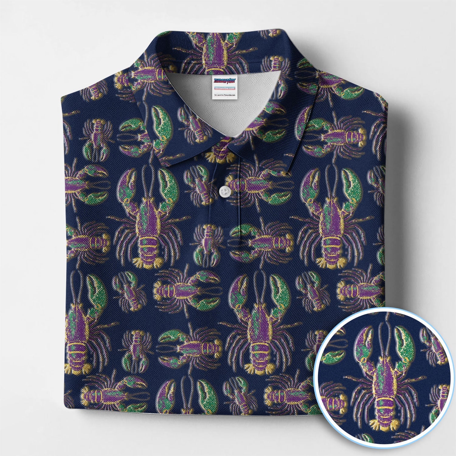 Mardi Gras Crawfish Pattern Golf Polos, Crazy Louisiana Crawfish Golf Shirt For Men, Golf Gift For Golfer
