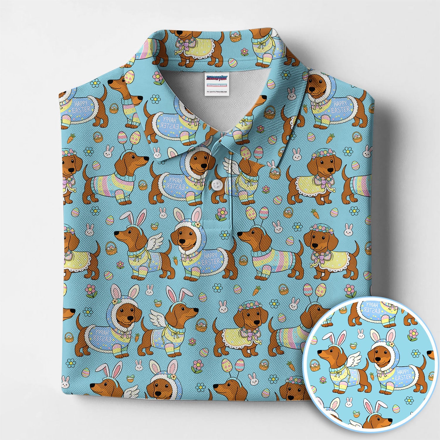 Dachshund Happy Easter Golf Polos, Easter Wiener Dog Pattern Golf Shirt, Golf Gift For Golfer
