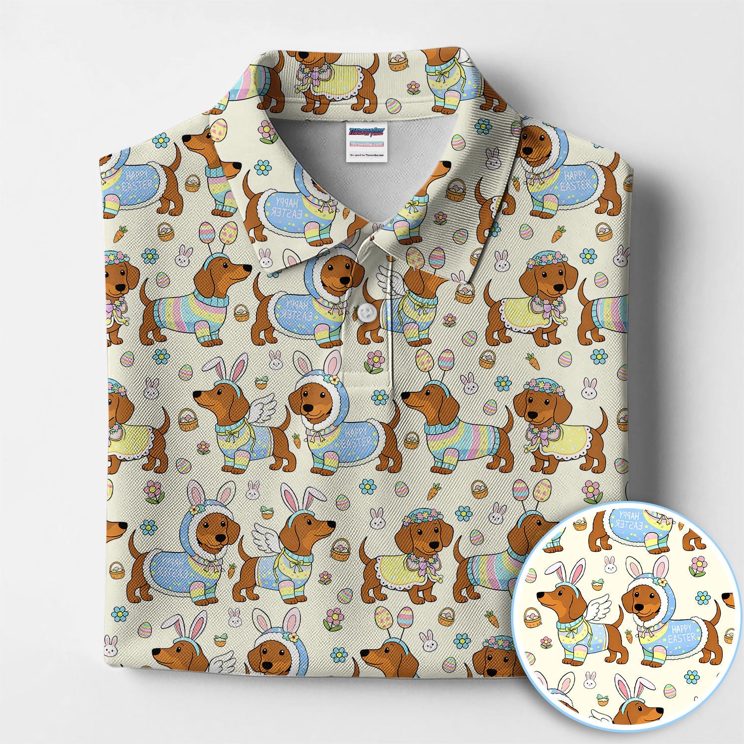 Dachshund Happy Easter Golf Polos, Easter Wiener Dog Pattern Golf Shirt, Golf Gift For Golfer