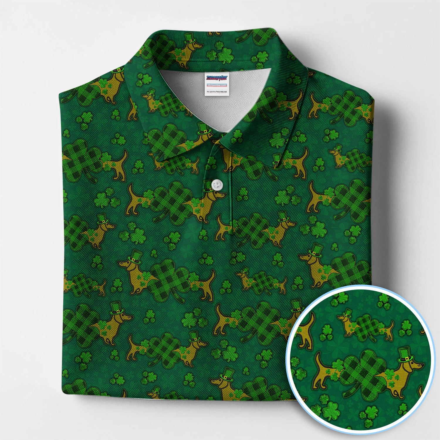 St. Patrick’s Day Golf Polos, Funny Dachshund Shamrock Golf Shirt For Men, Crazy Golf Gift For Golfer