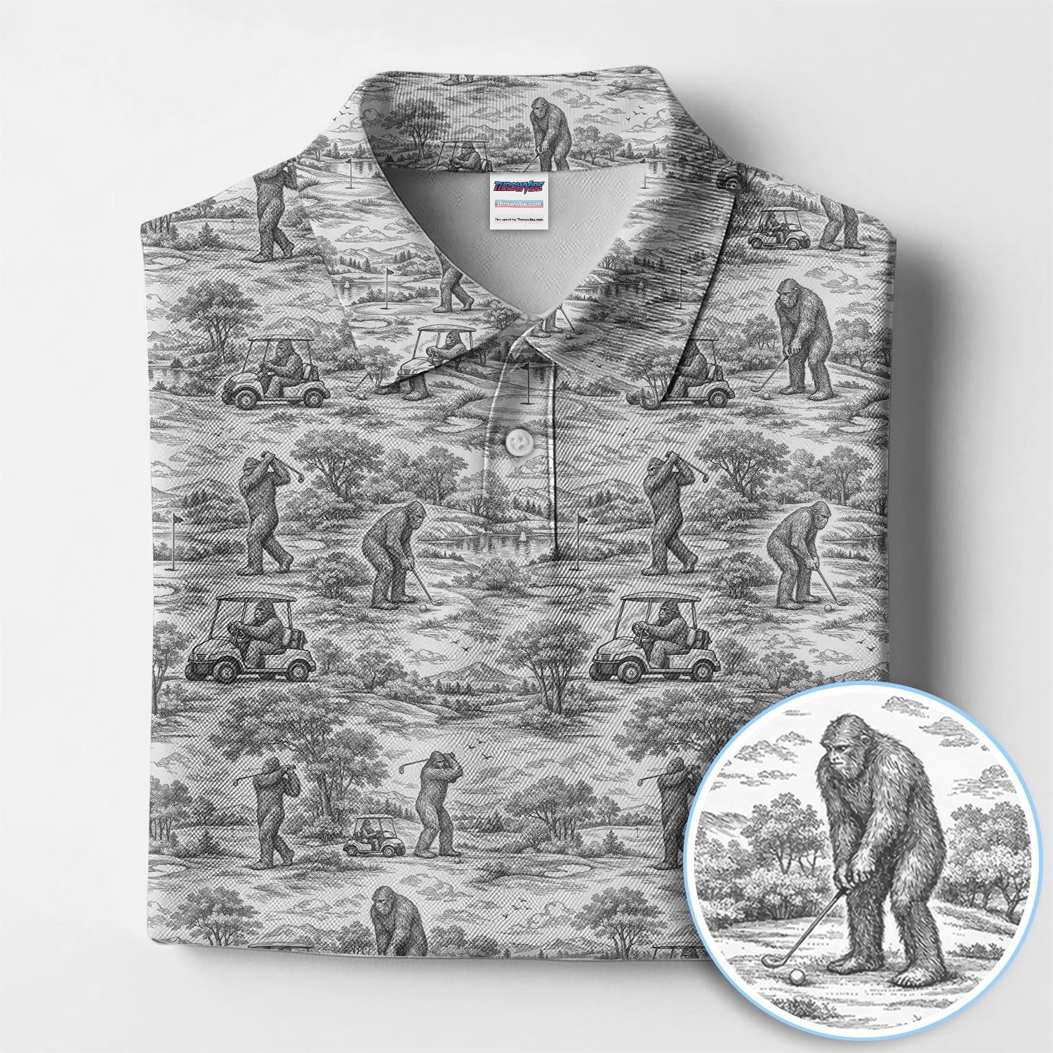Crazy Bigfoot Pattern Golf Polos, Funny Sasquatch Golf Shirt For Men, Golf Gift For Golfer
